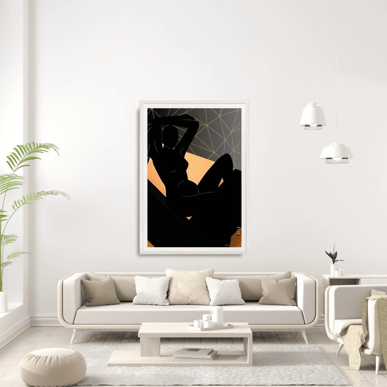 Female Figure Nude Reclining with Orange Mosaic Art Print, Sydney Artist - Eternal Art Prints - Eternal Art & Design