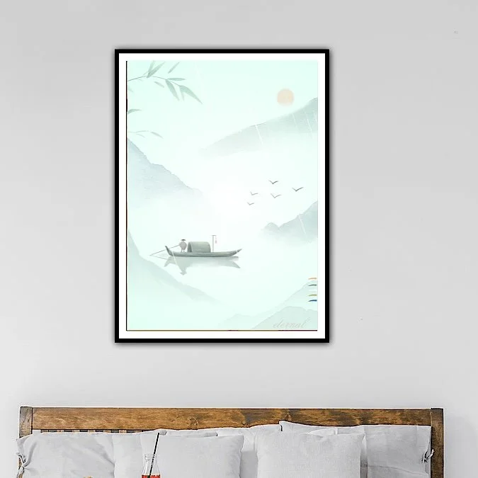 Tranquil Japanese landscape with Boat Wall Art Print, Eternal Art & Design - Eternal Art & Design
