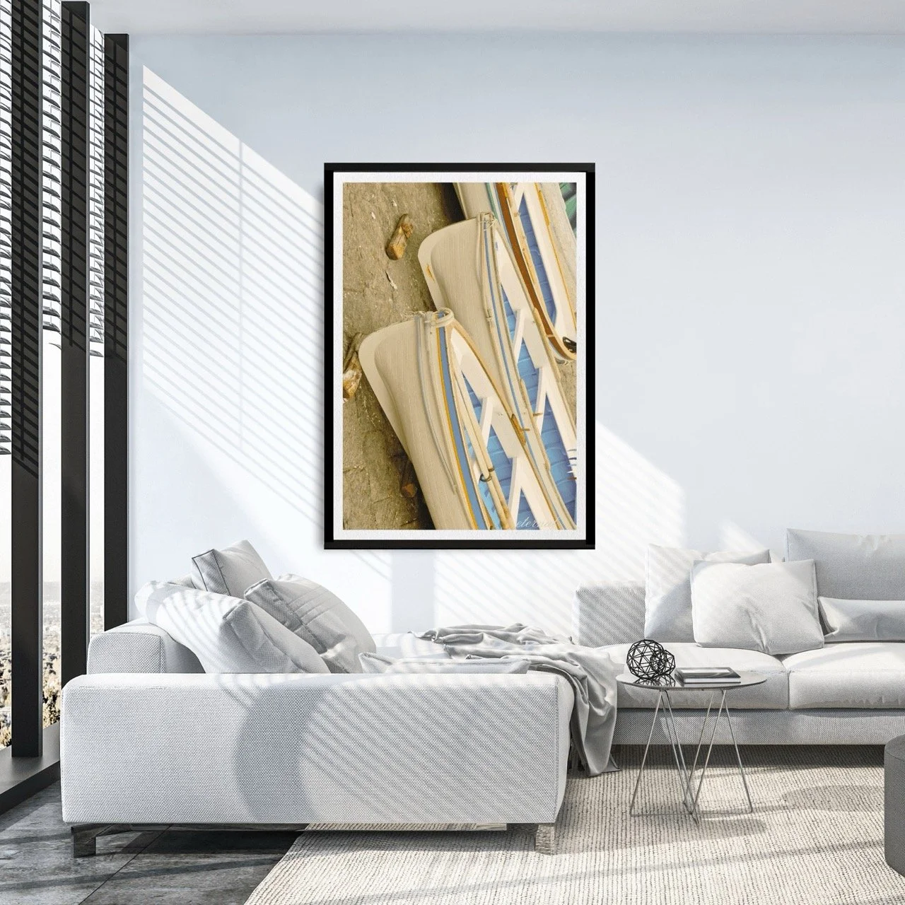 Nautical White & Blue Boats Wall Art Print, Etrenal Art Prints - Eternal Art & Design