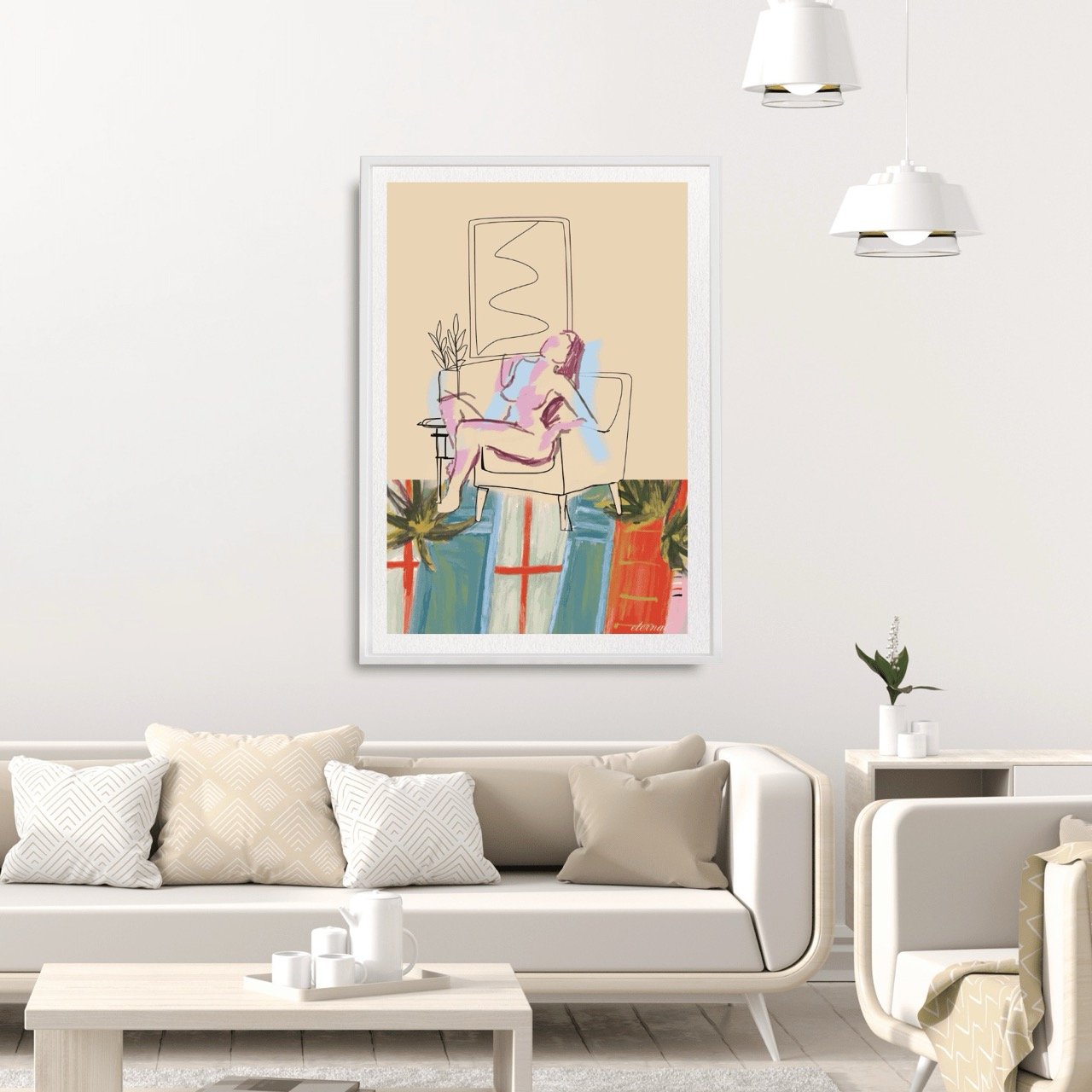 Female Figure Nude Seated with Pattern Art Print, Sydney Artist - Eternal Art Prints - Eternal Art & Design