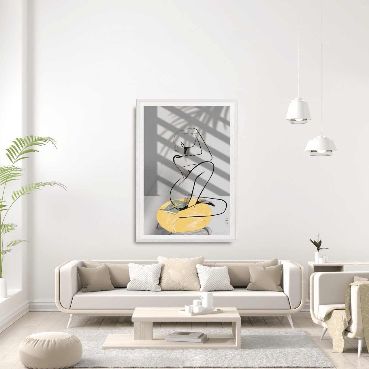 Nude Female Seated on Yellow Ottoman Art Print, Sydney Artist - Eternal Art Prints - Eternal Art & Design