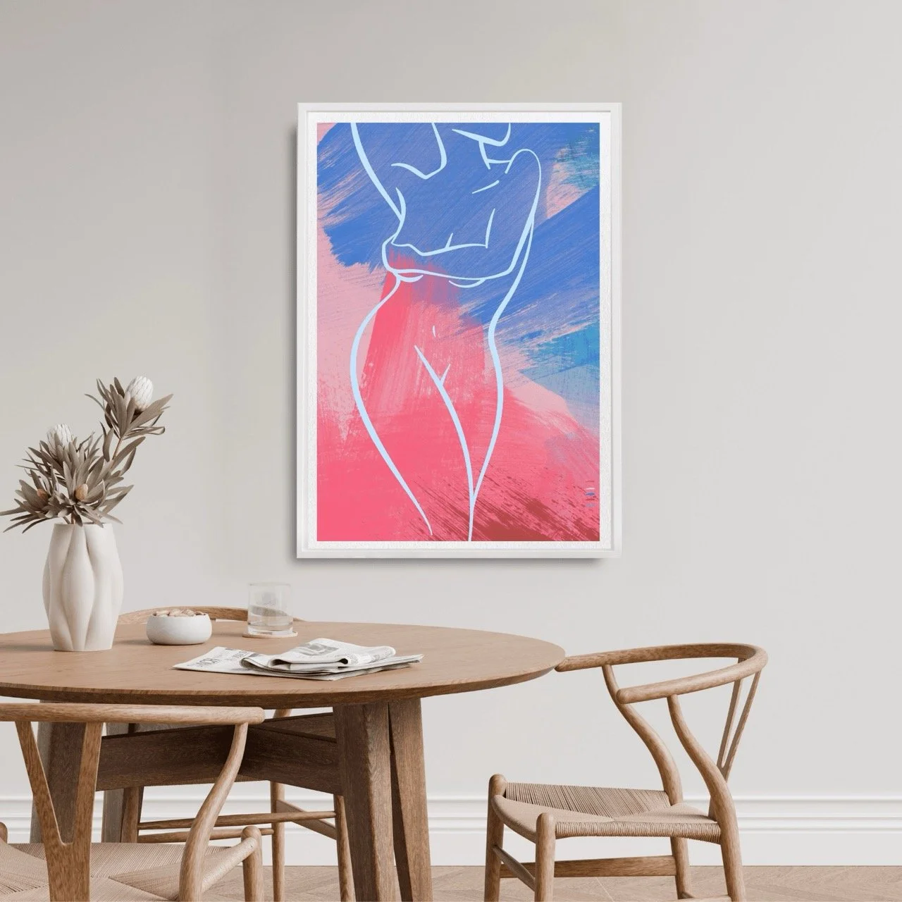 Female Figure Nude Light Blue Line Drawing Art Print, Sydney Artist - Eternal Art & Design - Eternal Art & Design