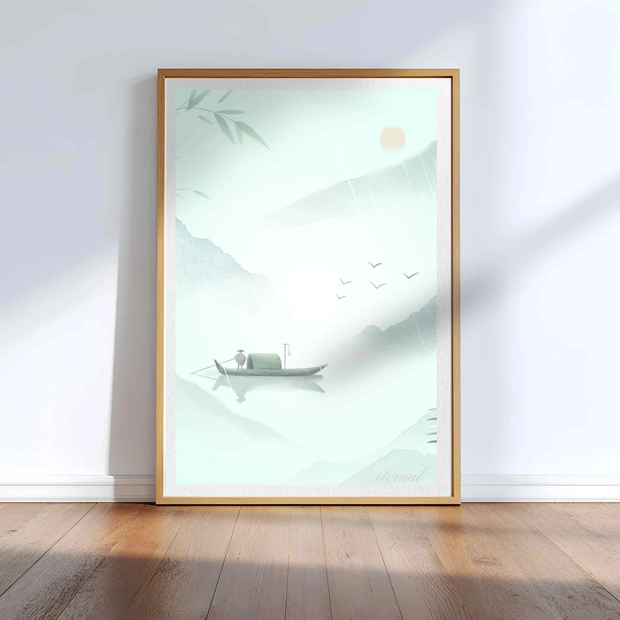 Tranquil Japanese landscape with Boat Wall Art Print, Eternal Art Prints