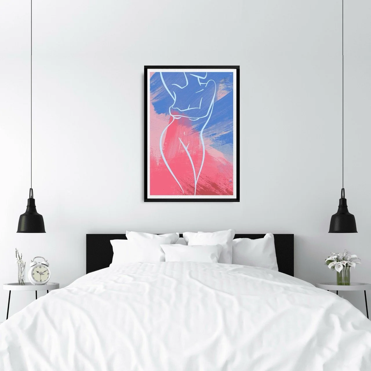 Female Figure Nude Light Blue Line Drawing Art Print, Sydney Artist - Eternal Art & Design - Eternal Art & Design