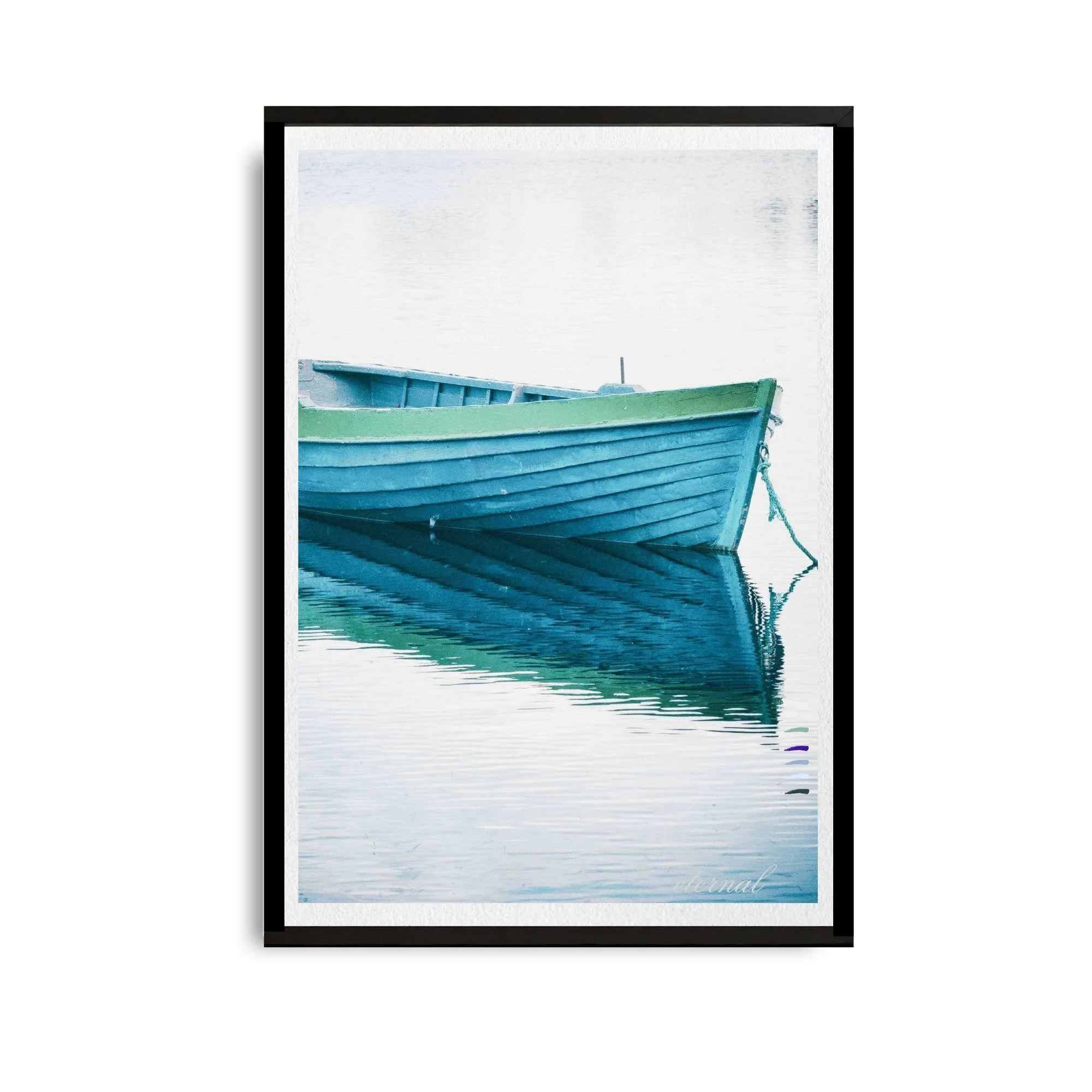 Blue Row Boat Rustic Ocean Wall Art Print, Eternal Art Prints - Eternal Art & Design