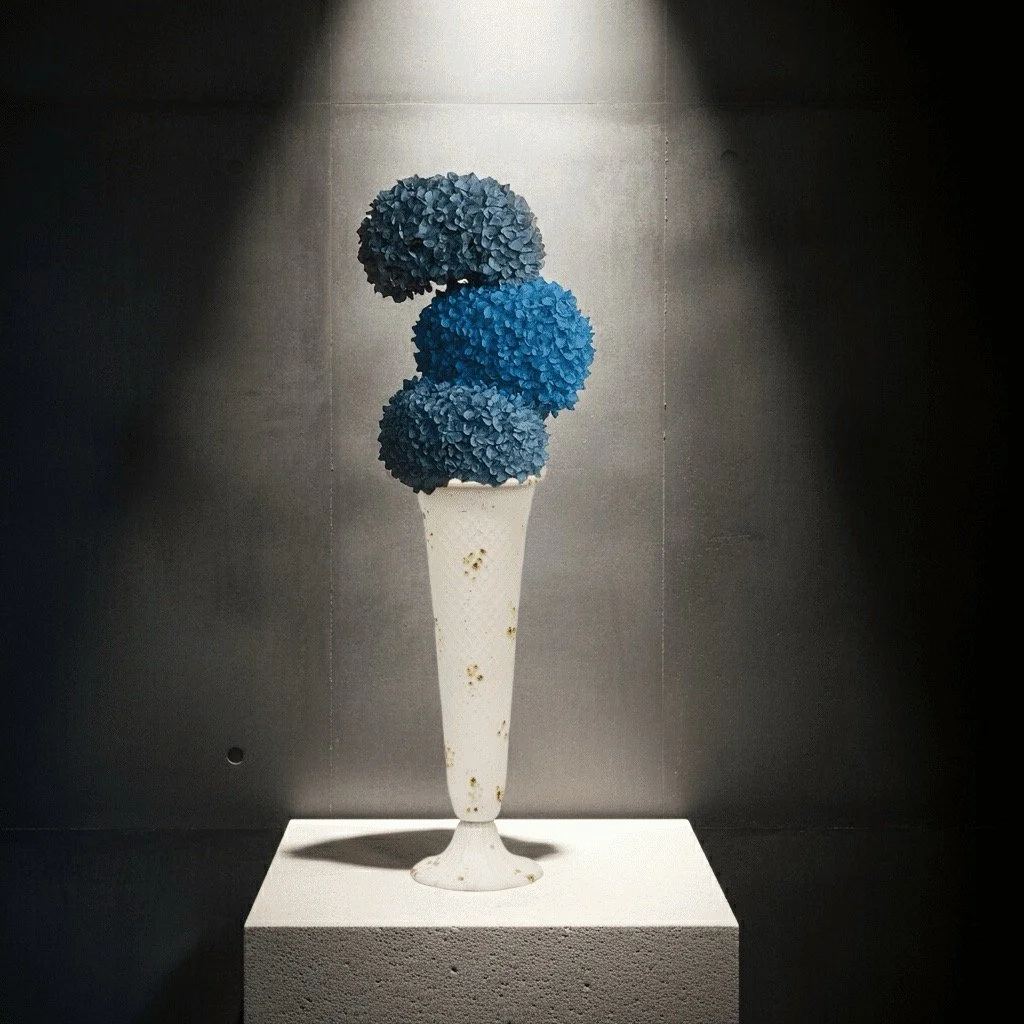 90cm Tall Dried Floral Hydrangea Vase Arrangement - Everlasting White/Blue Decor - Eternal Art & Design