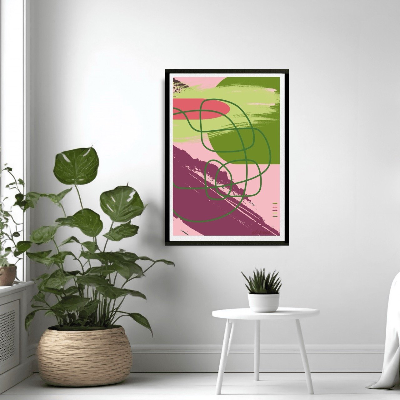 Abstract Modern Brushstrokes in Green and Pink Art Print - Sydney Artist, Eternal Art Prints - Eternal Art & Design