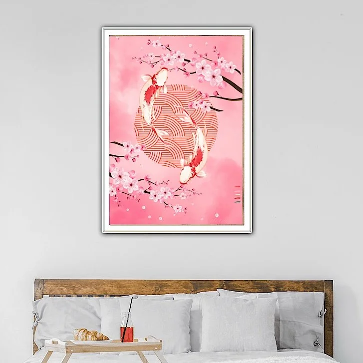 Oriental Cherry Blossoms and Koi Wall Art Print, Eternal Art & Design - Eternal Art & Design