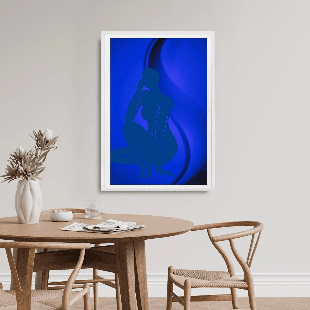 Female Figure Nude Crouching in Blue Art Print, Sydney Artist - Eternal Art Prints - Eternal Art & Design