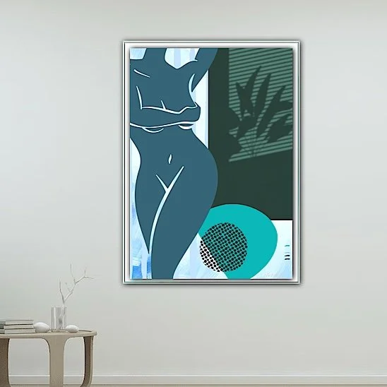 Nude Line Drawing in Aqua Wall Art Print, Sydney Artist - Eternal Art & Design - Eternal Art & Design