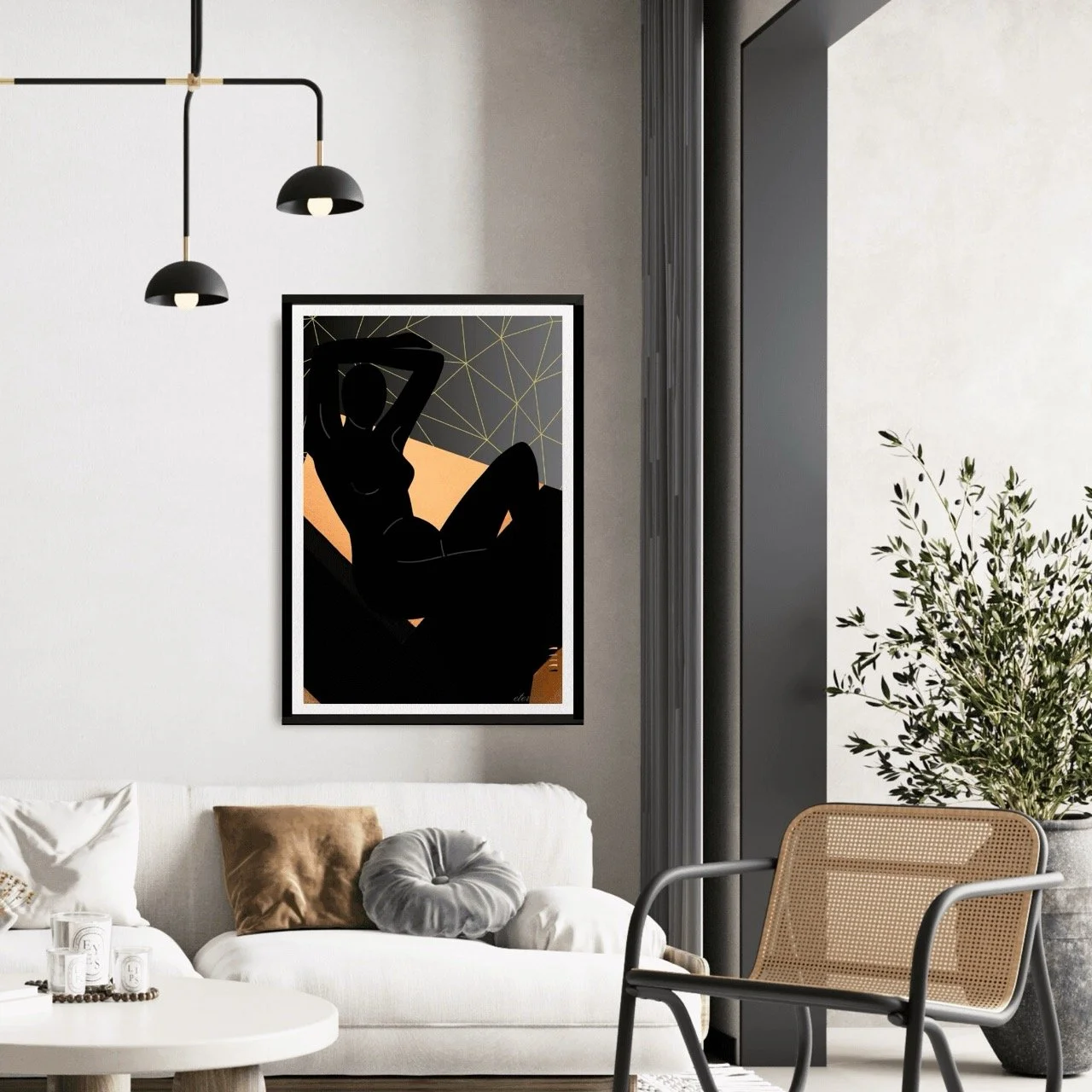Female Figure Nude Reclining with Orange Mosaic Art Print, Sydney Artist - Eternal Art Prints - Eternal Art & Design