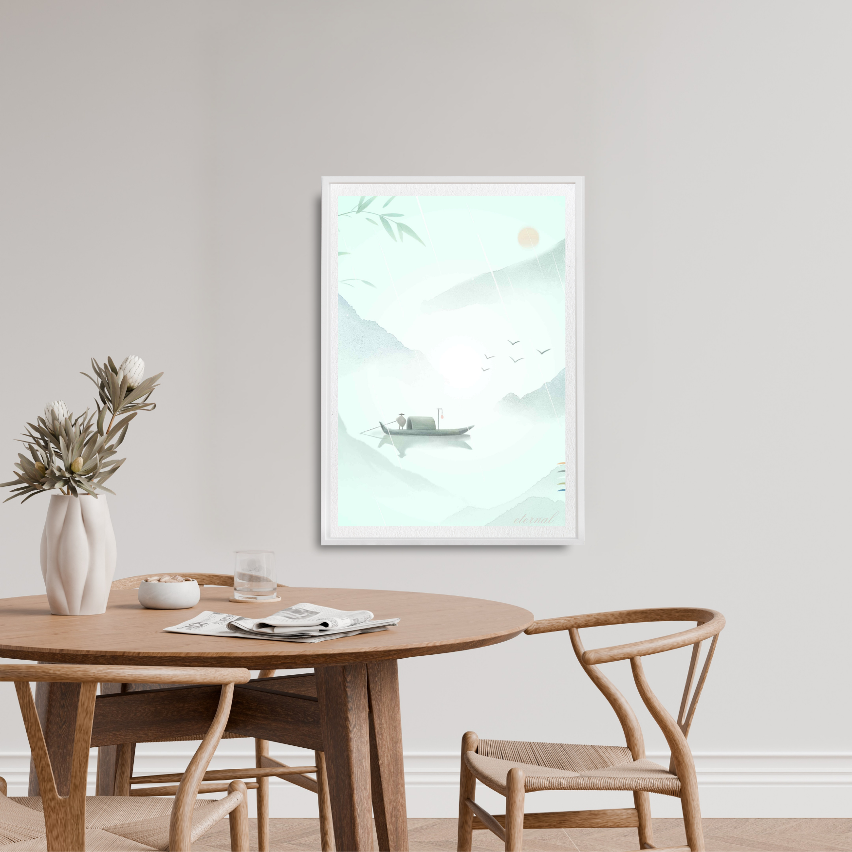 Tranquil Japanese landscape with Boat Wall Art Print, Eternal Art Prints - Eternal Art & Design