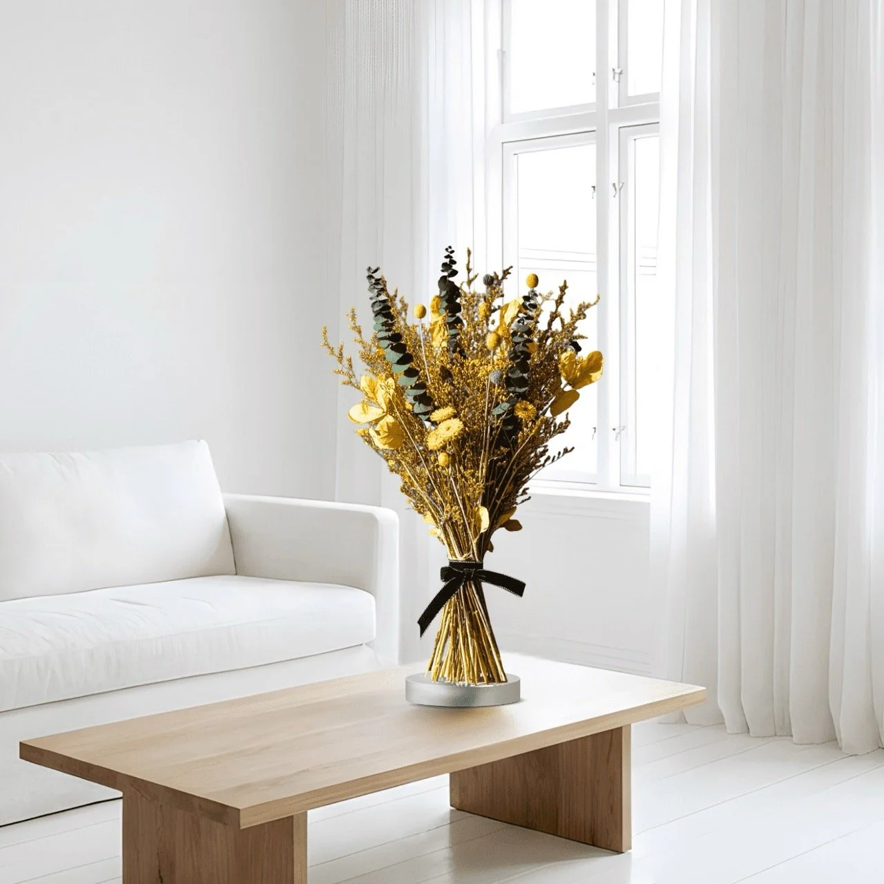 Luxe Dried Flower Bouquet - Large Yellow & Blue Everlasting Native Australian Arrangement - Large Tabletop Centrepiece (40x70cm) - Handcrafted dried & preserved arrangement - Eternal Art & Design