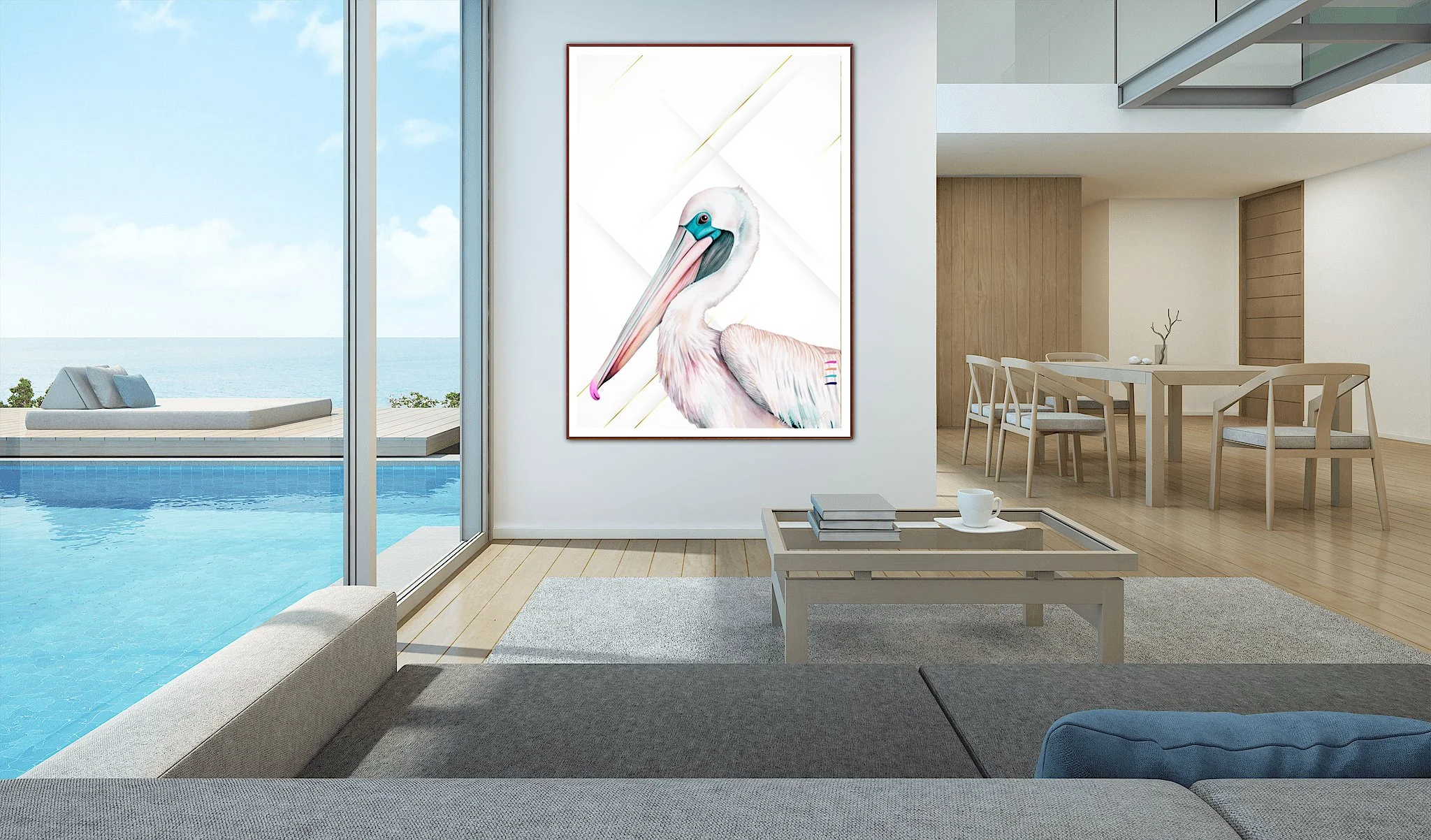 Elegant Pelican Coastal Wall Art Print - Sydney Artist, Eternal Art & Design - Eternal Art & Design