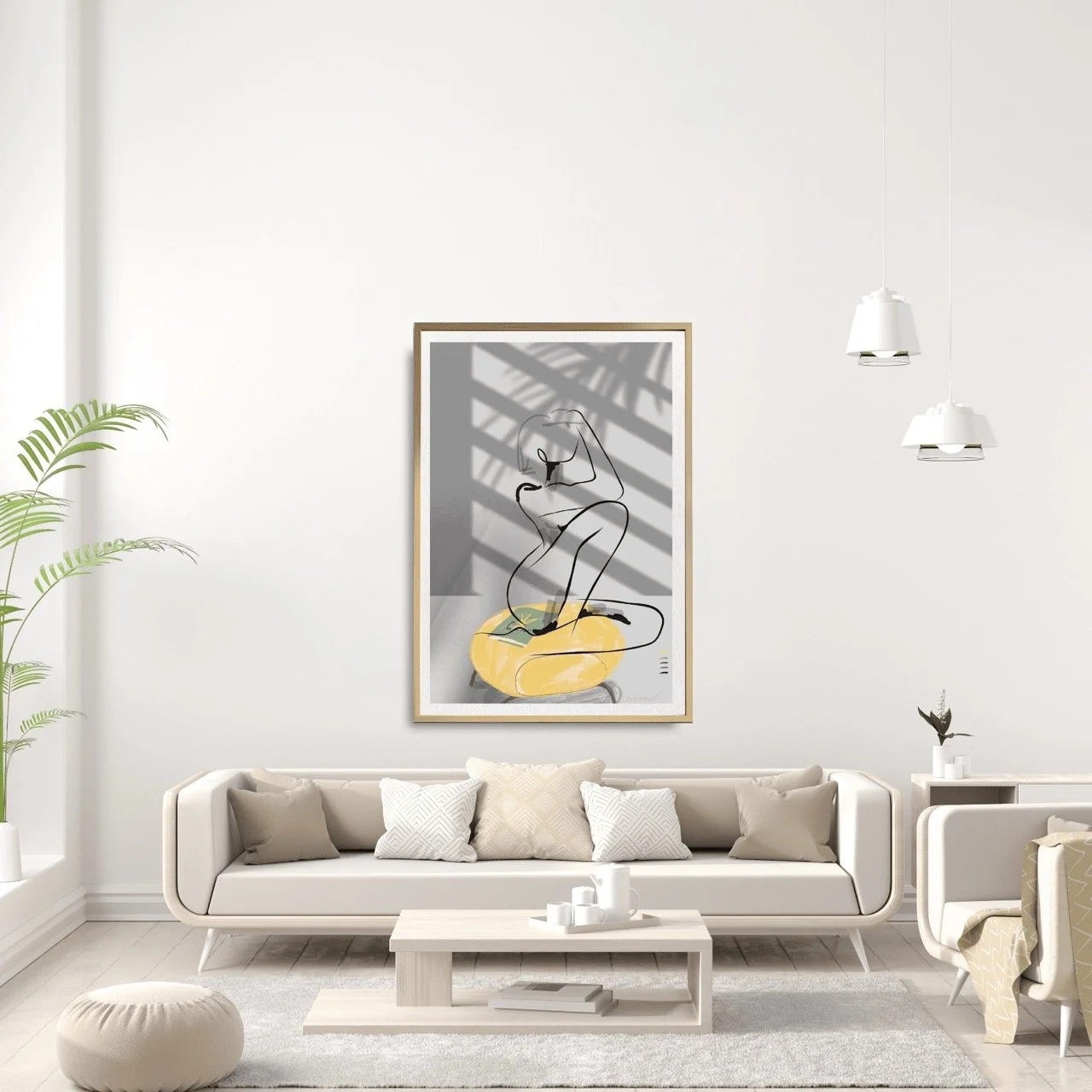 Nude Female Seated on Yellow Ottoman Art Print, Sydney Artist - Eternal Art Prints - Eternal Art & Design
