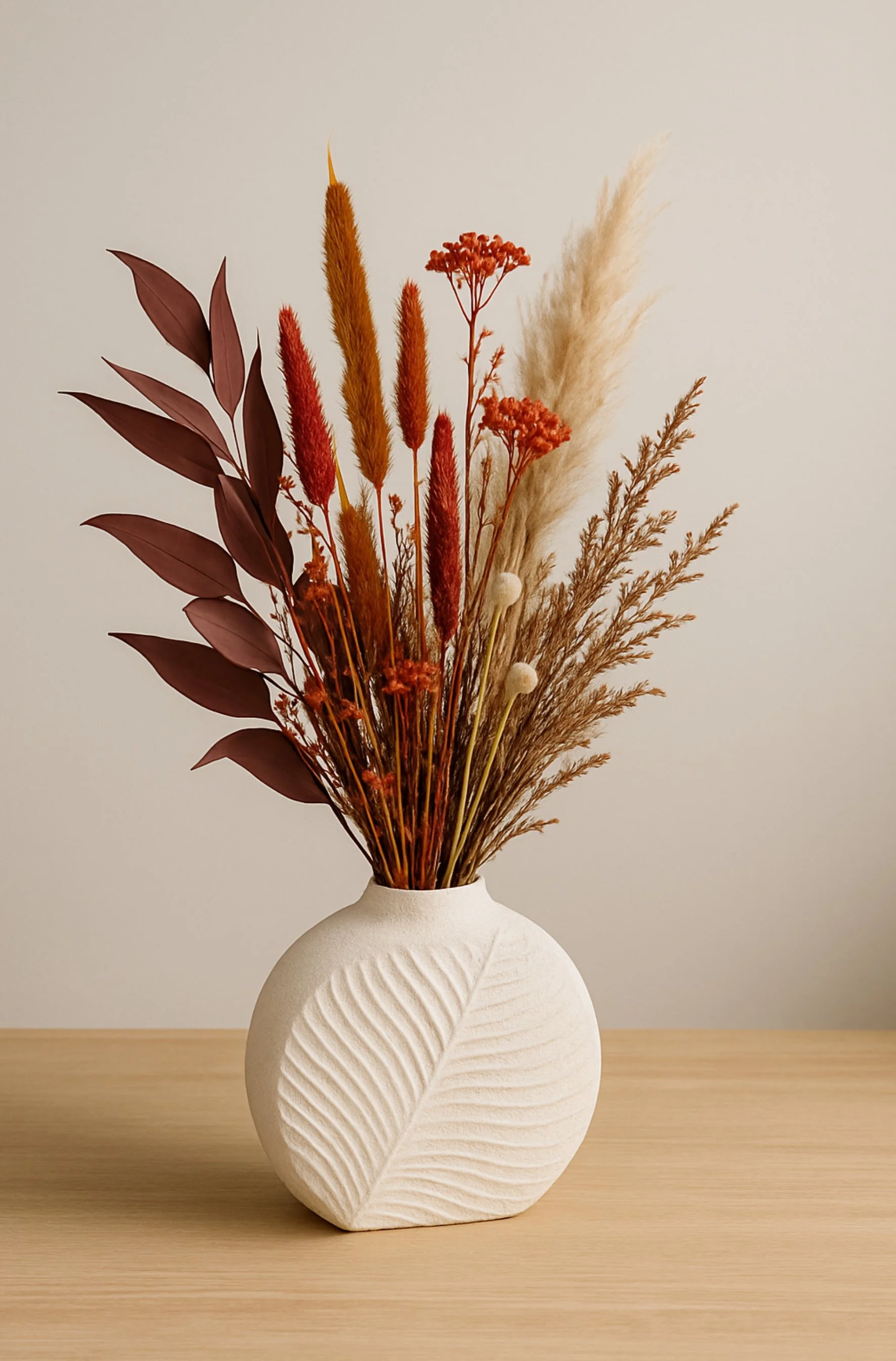 Crimson Harvest with Textured Vase - Eternal Stems. Handcrafted dried & preserved arrangement