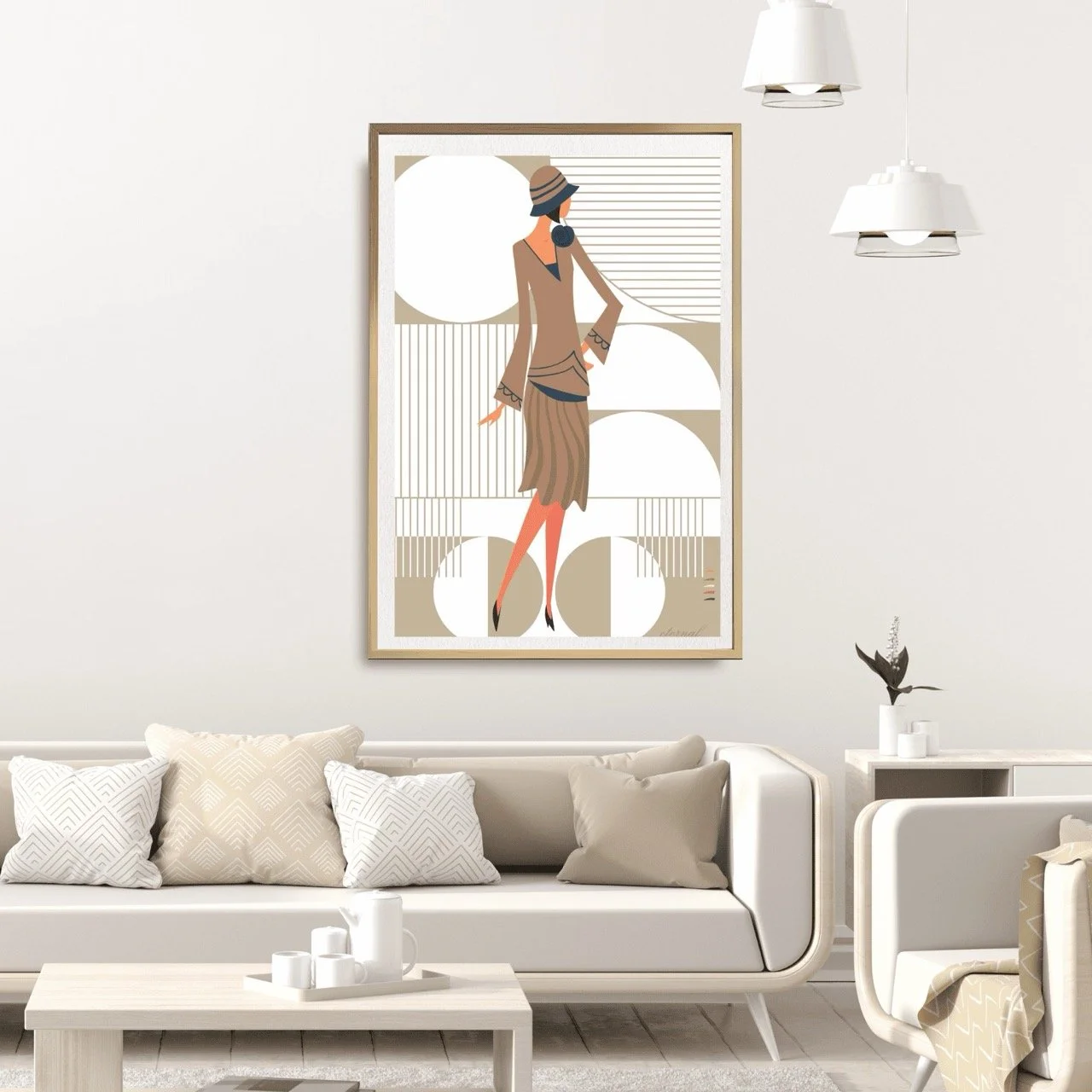 Glamorous 1920s Woman in Beige Art Deco Print - Eternal Art & Design