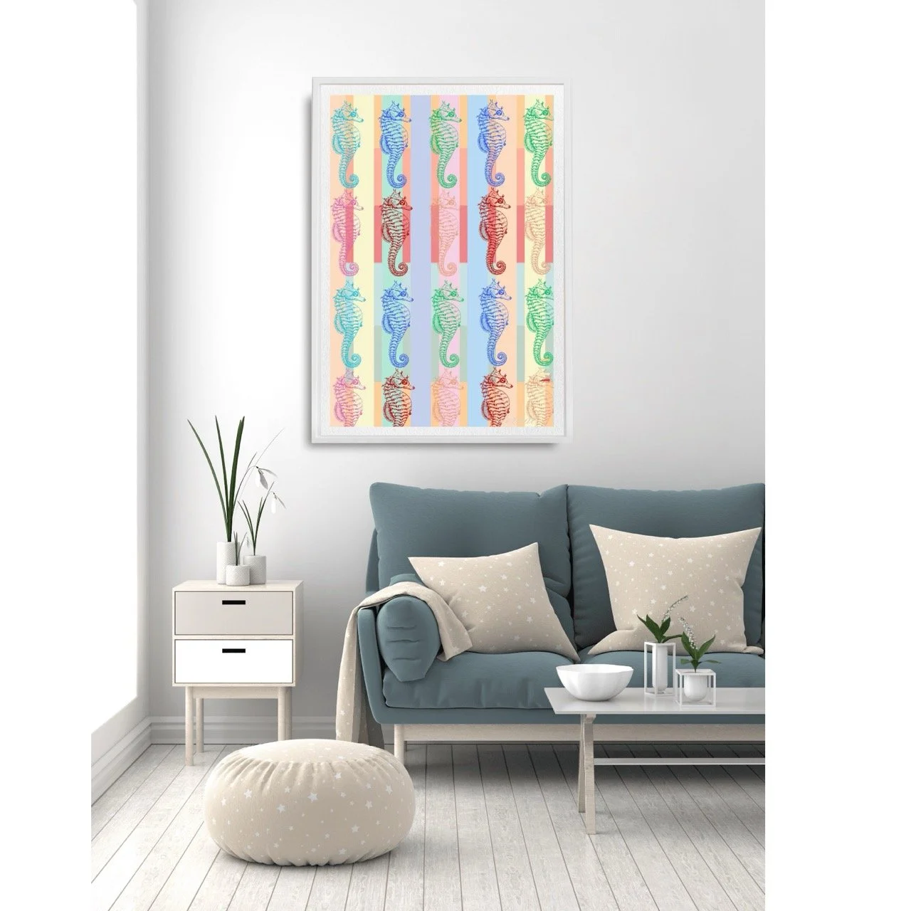 Pastel Seahorse Modern Coastal Nautical Wall Art Print - Sydney Artist, Eternal Art Prints - Eternal Art & Design