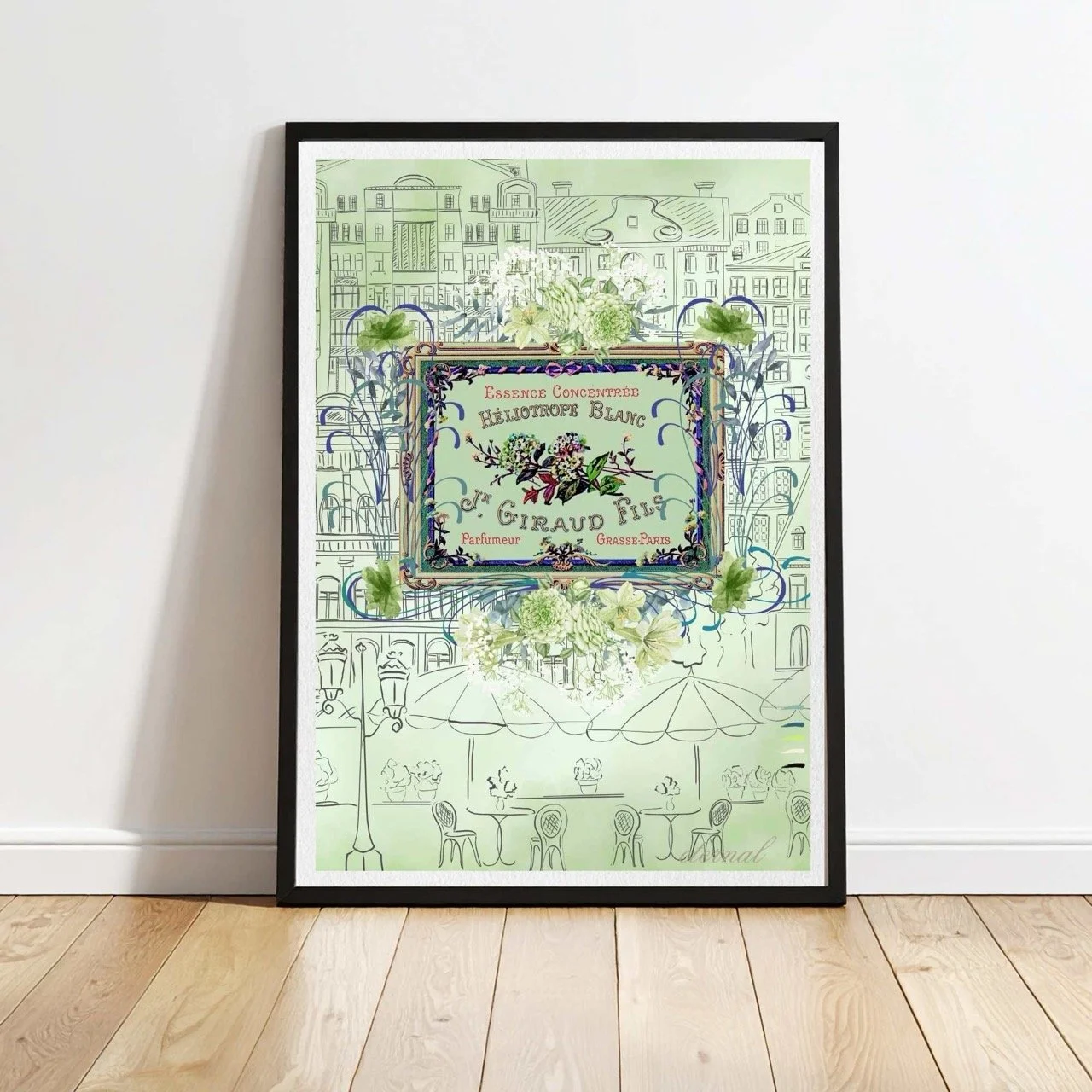 Parisian Cityscape in Green Botanical Print - Special Edition Wall Art Eternal Art Prints