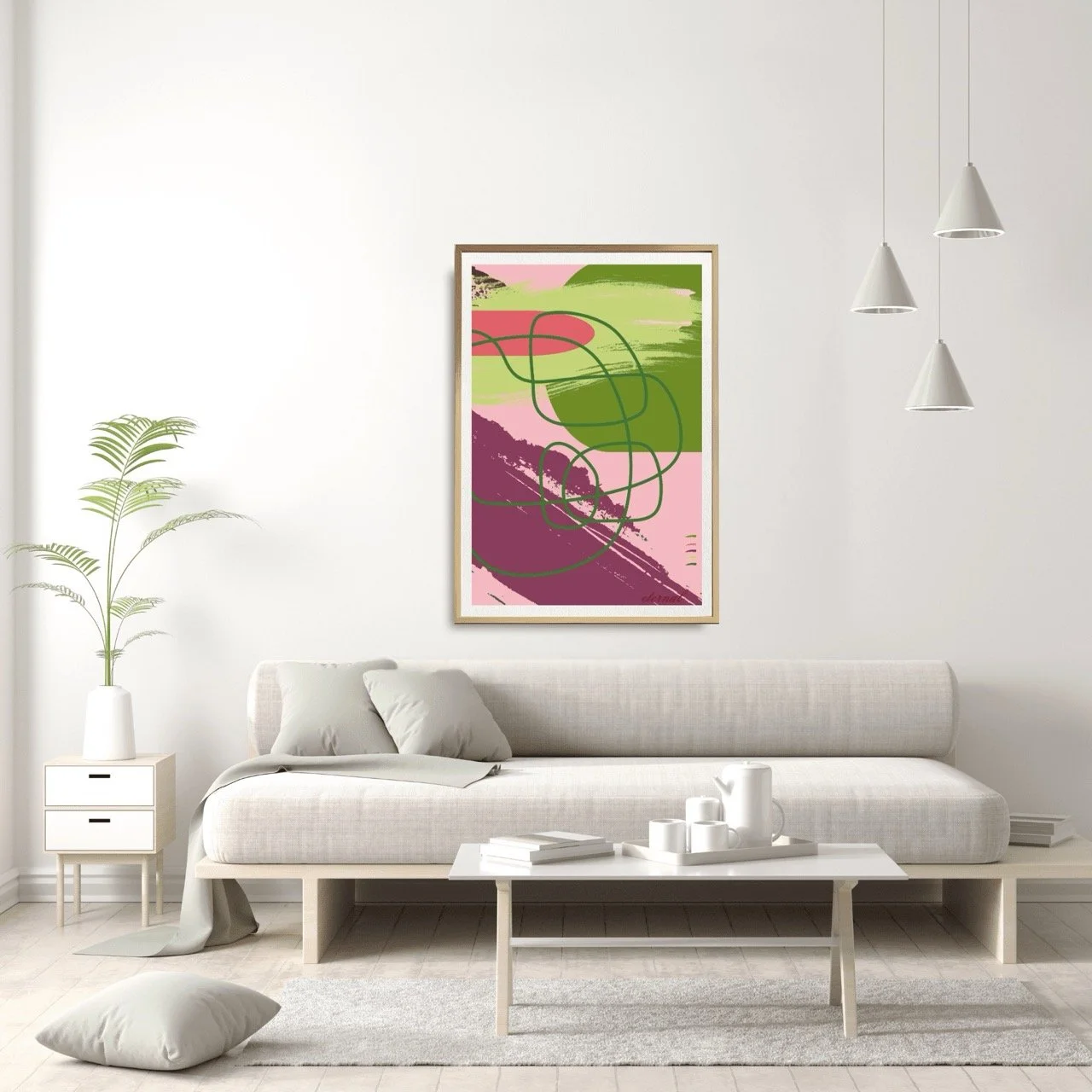 Abstract Modern Brushstrokes in Green and Pink Art Print - Sydney Artist, Eternal Art Prints - Eternal Art & Design