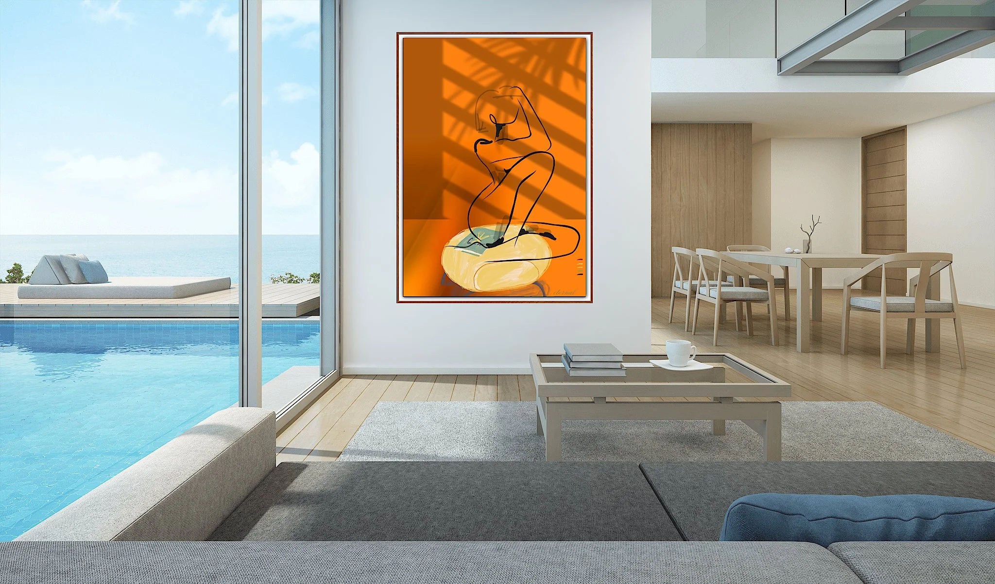 Nude Female Seated on Yellow Ottoman Art Print, Sydney Artist - Eternal Art & Design - Eternal Art & Design