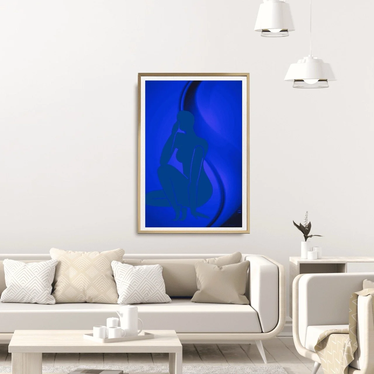 Female Figure Nude Crouching in Blue Art Print, Sydney Artist - Eternal Art Prints - Eternal Art & Design