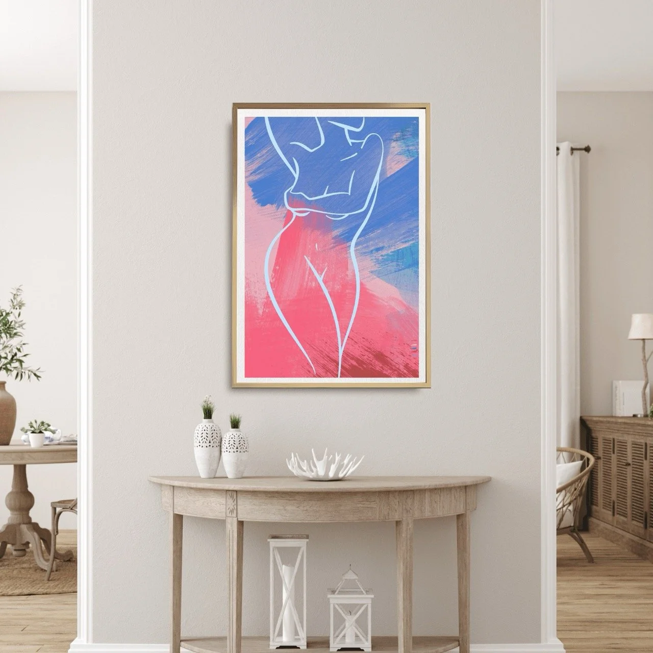 Female Figure Nude Light Blue Line Drawing Art Print, Sydney Artist - Eternal Art & Design - Eternal Art & Design