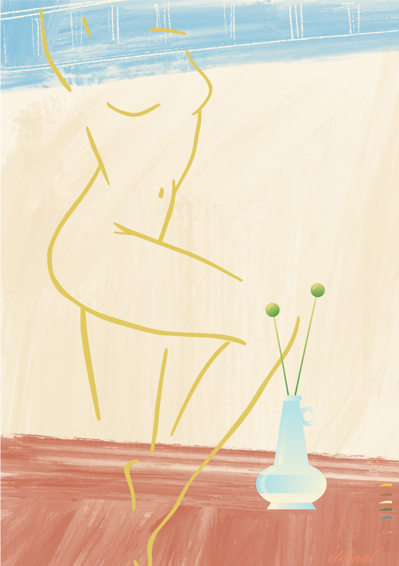 Nude Female with Blue Vase Wall Art Print, Sydney Artist - Eternal Art Prints