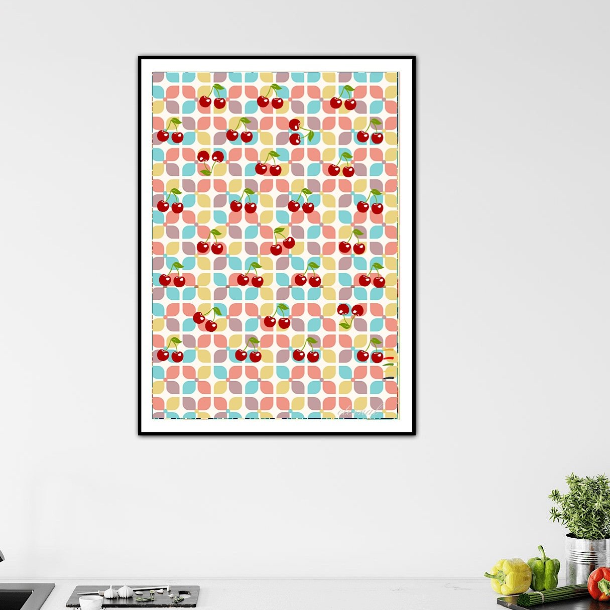 Cherry Red Retro Wall Art Print, Eternal Art & Design - Eternal Art & Design