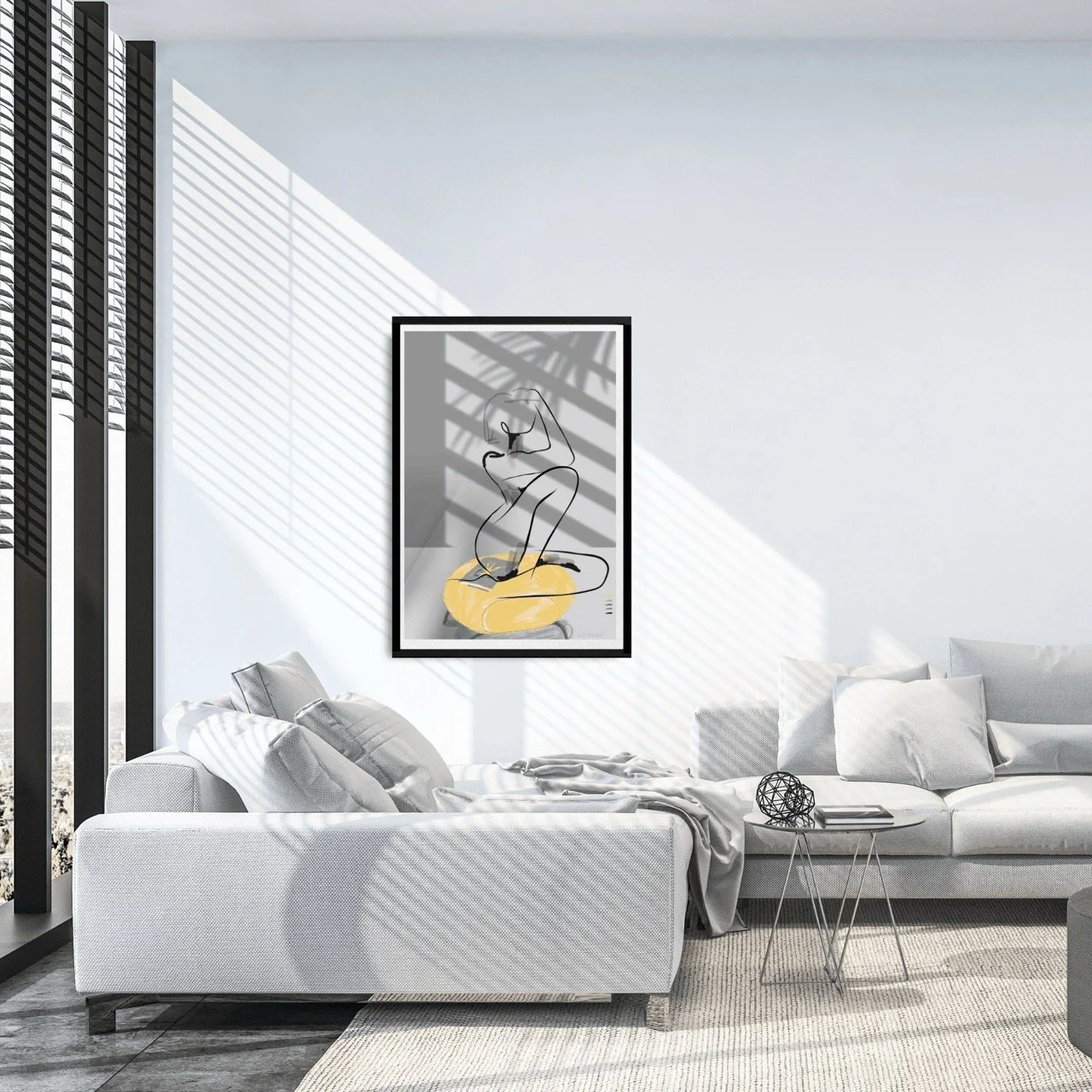 Nude Female Seated on Yellow Ottoman Art Print, Sydney Artist - Eternal Art Prints - Eternal Art & Design