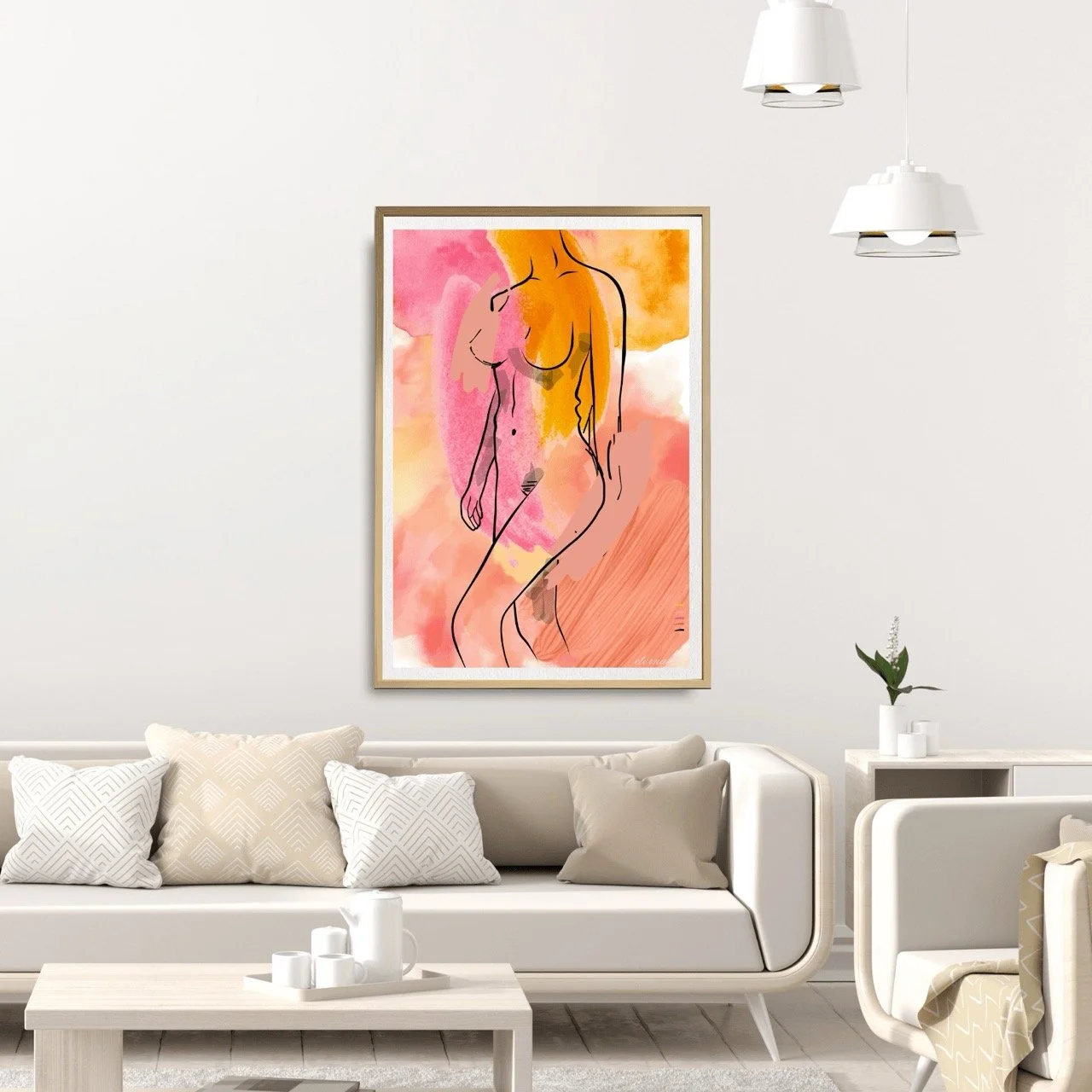 Female Nude with Orange and Pink Art Print, Sydney Artist - Eternal Art Prints - Eternal Art & Design