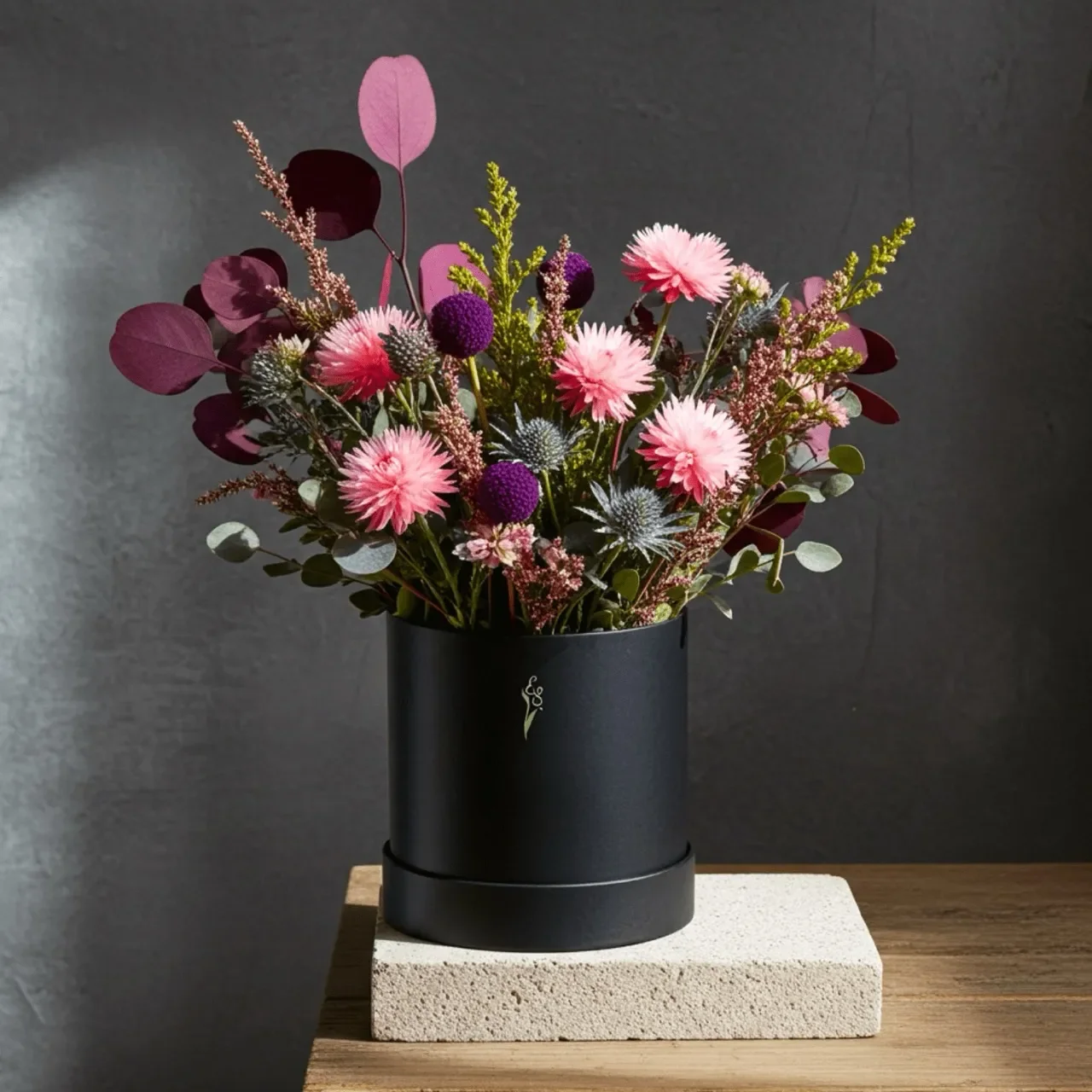 "Mulberry Meadow" Dried Flower Bouquet - Burgundy & Pink Everlasting Arrangement in Gift Box (30cm) - Handcrafted dried & preserved arrangement