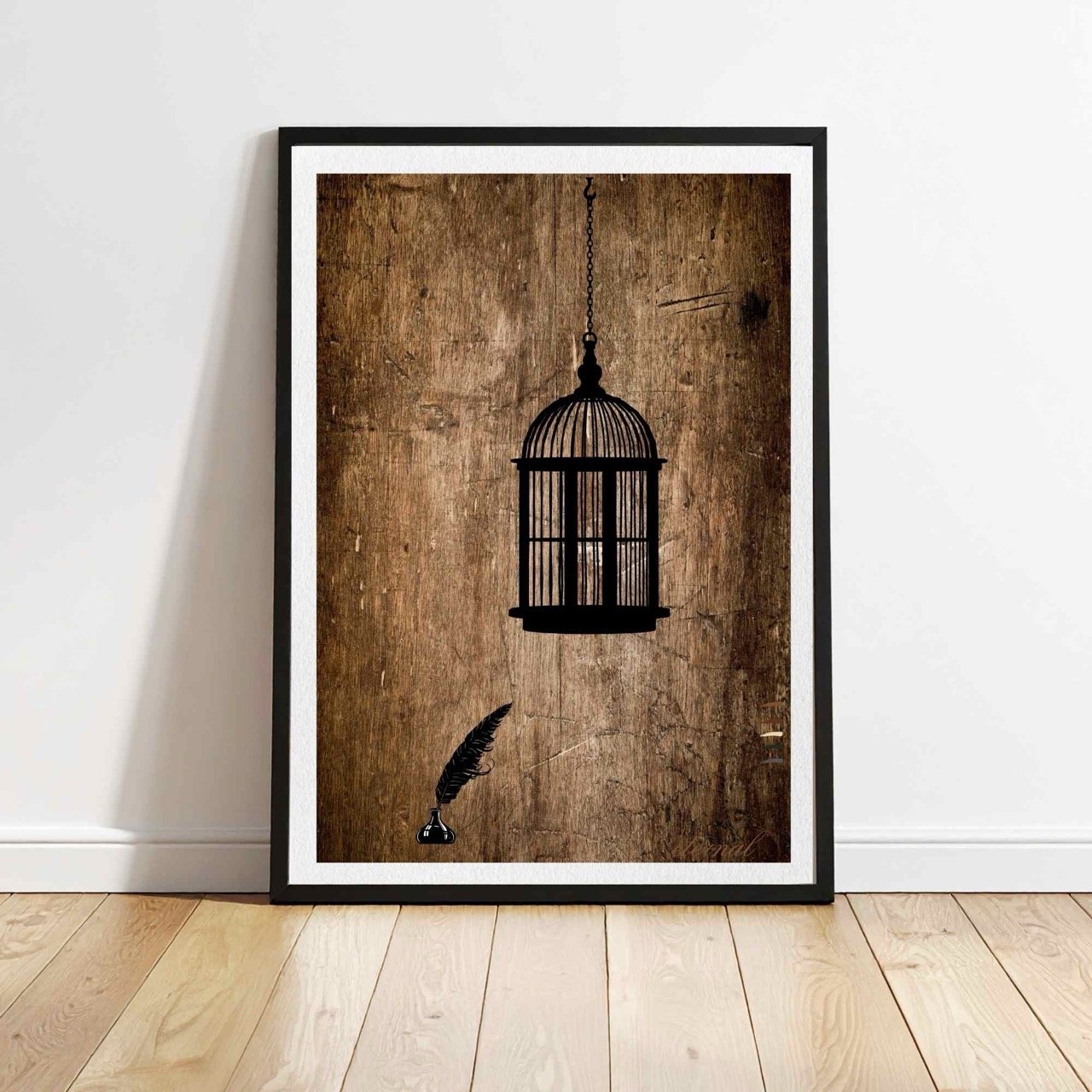 Birdcage Ink and Quill Wall Art Print, Eternal Art Prints