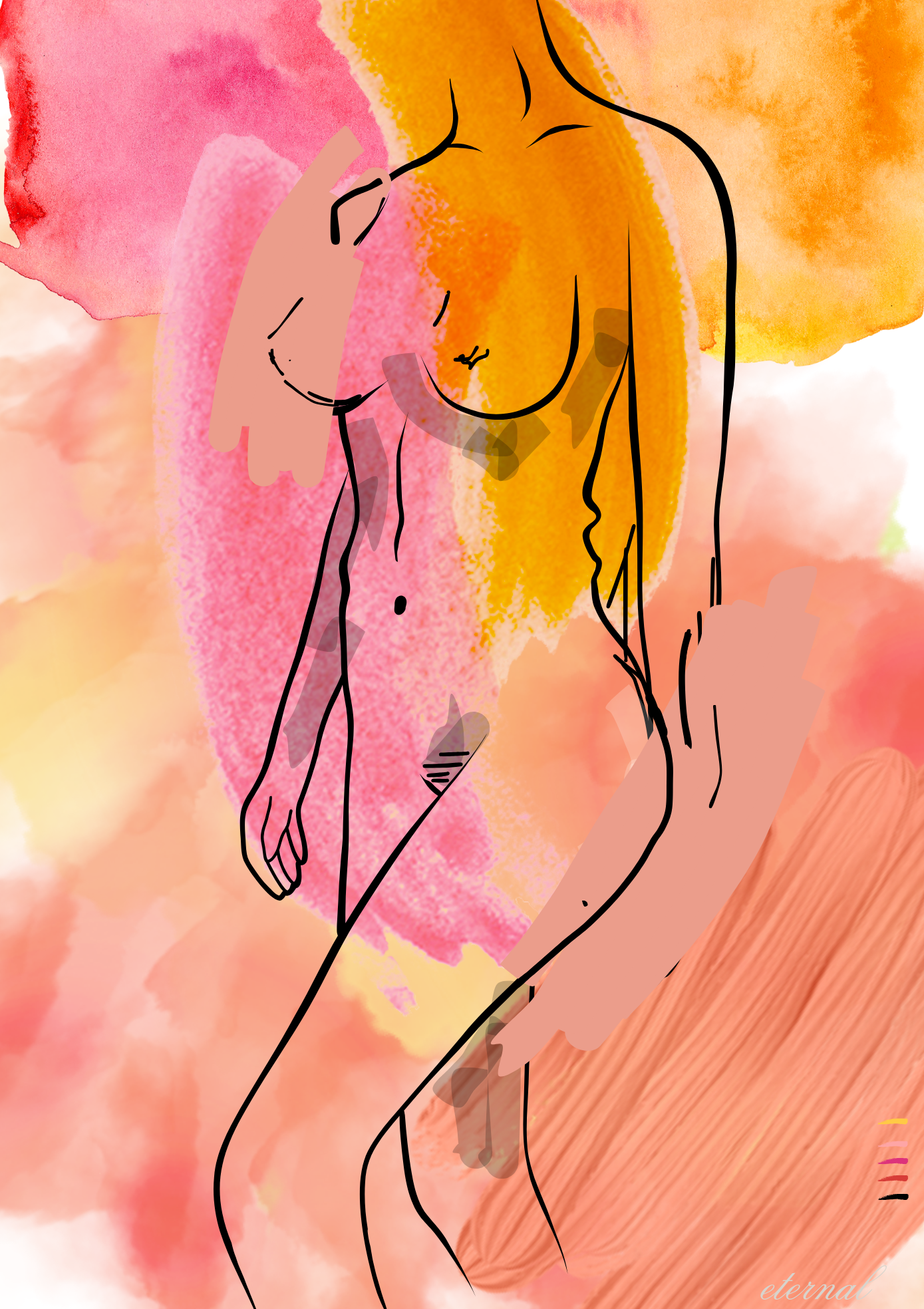 Female Nude with Orange and Pink Art Print, Sydney Artist - Eternal Art Prints