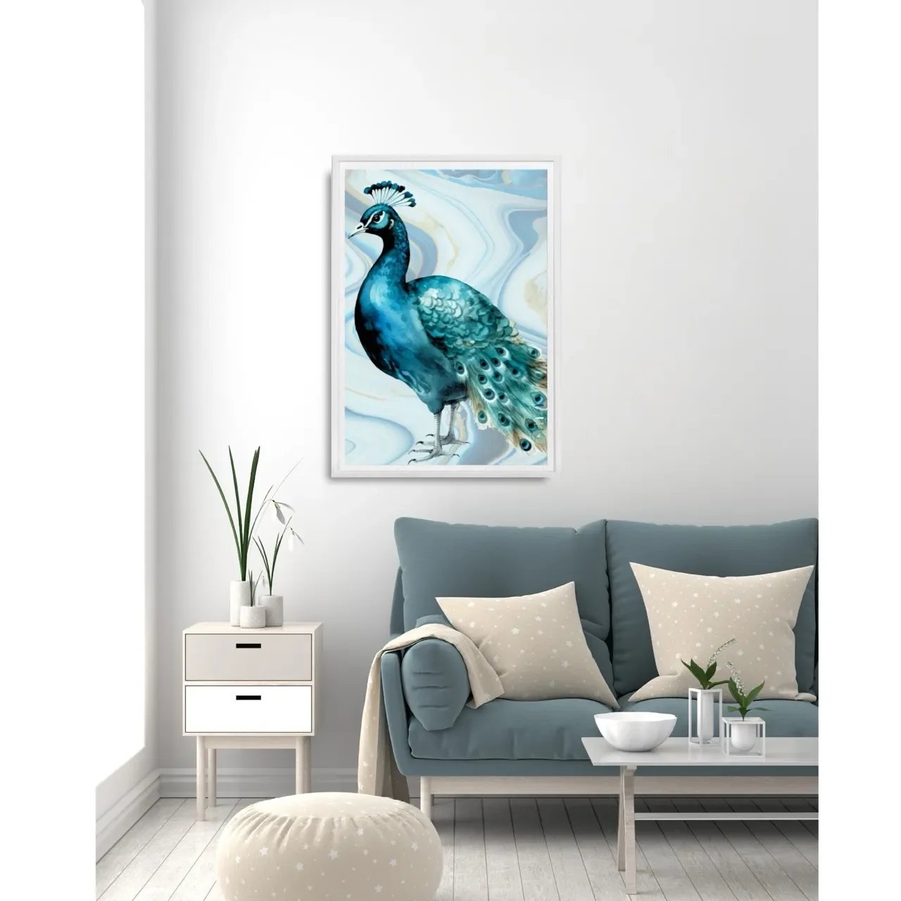 white framed peacock print2. A10039 Large_converted.webp