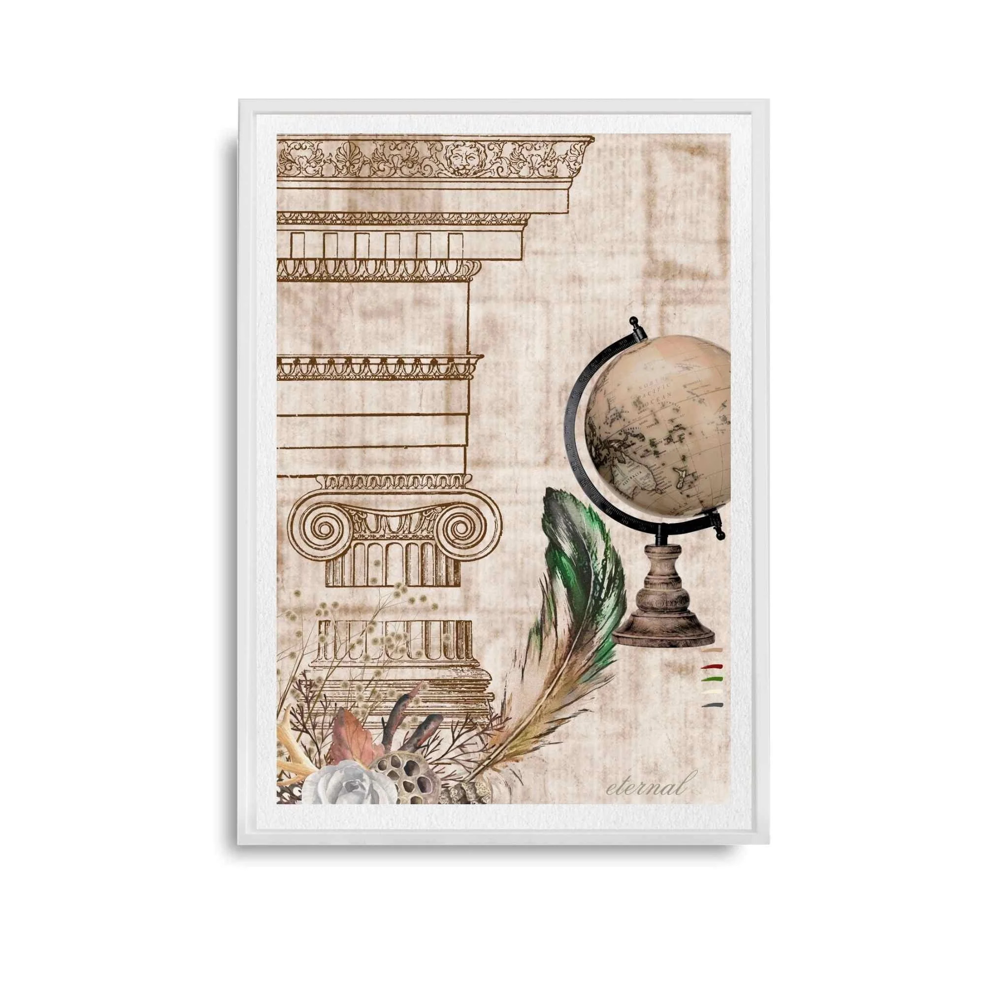 Vintage Architecture & Botanical Feather Print - Special Edition Wall Art Eternal Art Prints - Eternal Art & Design