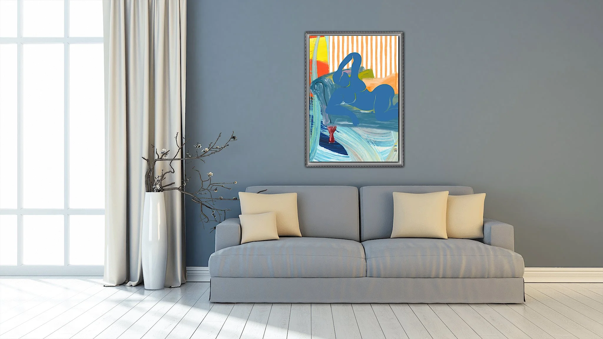 Modern Reclining Woman with Stripes Art Print, Sydney Artist - Eternal Art & Design - Eternal Art & Design