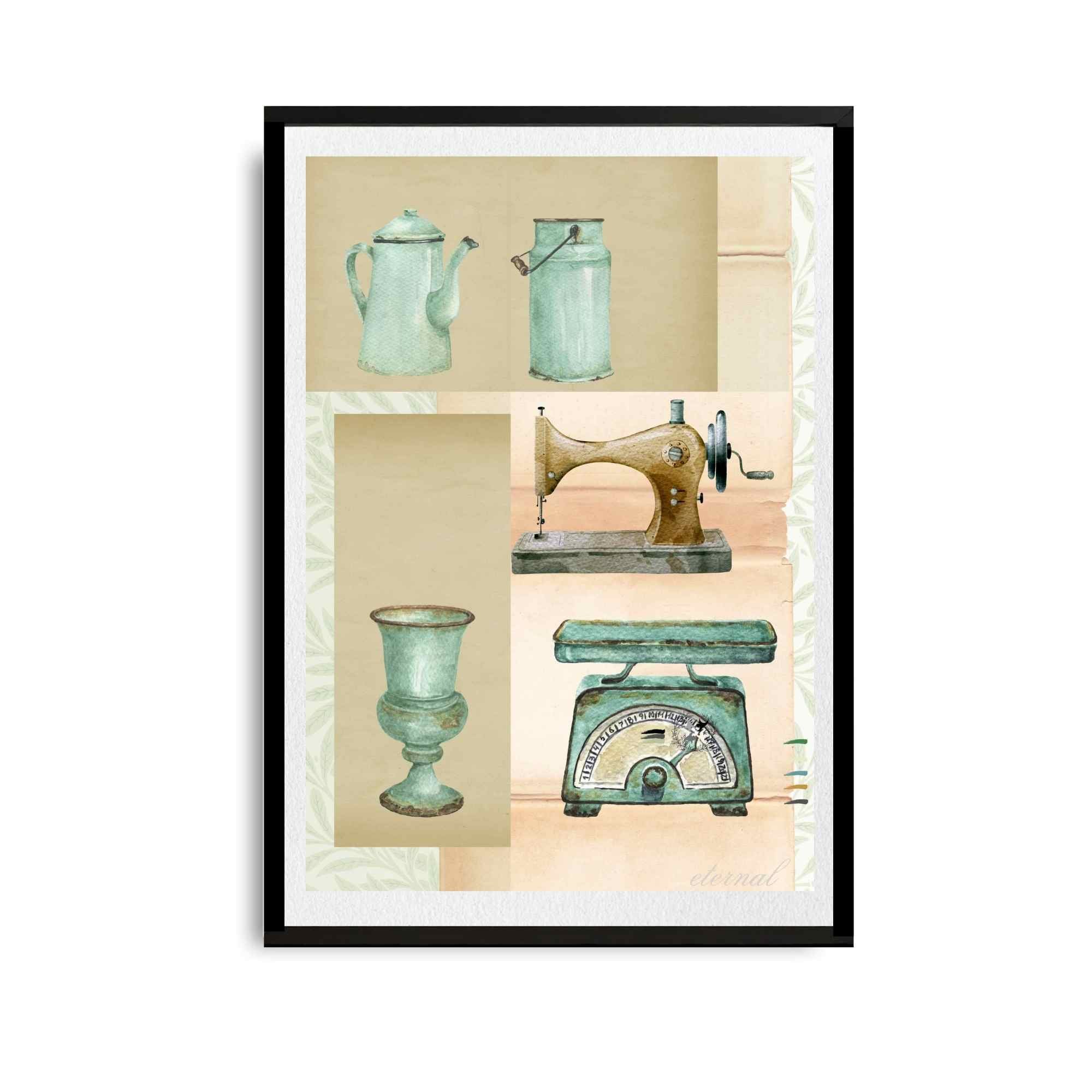 Vintage Decor Objects in Green Art Print, Eternal Art Prints - Eternal Art & Design