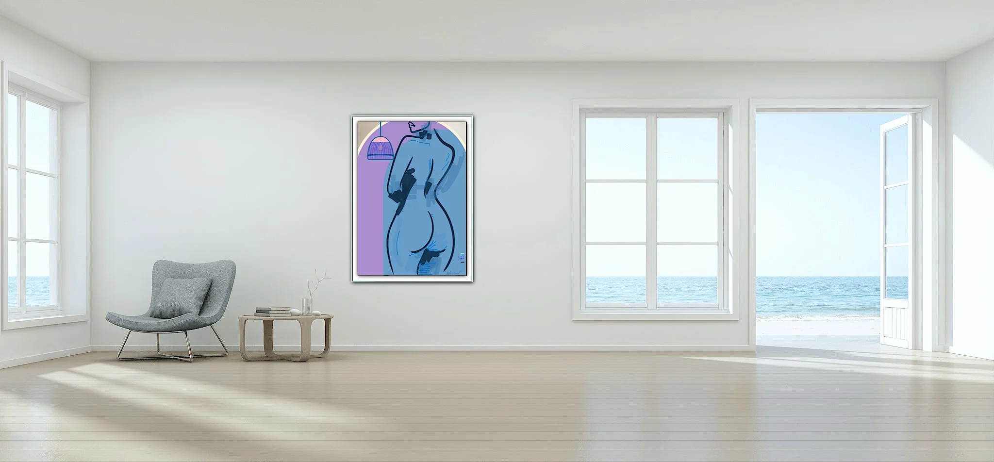 Nude Female with Lamp Art Print, Sydney Artist - Eternal Art & Design - Eternal Art & Design