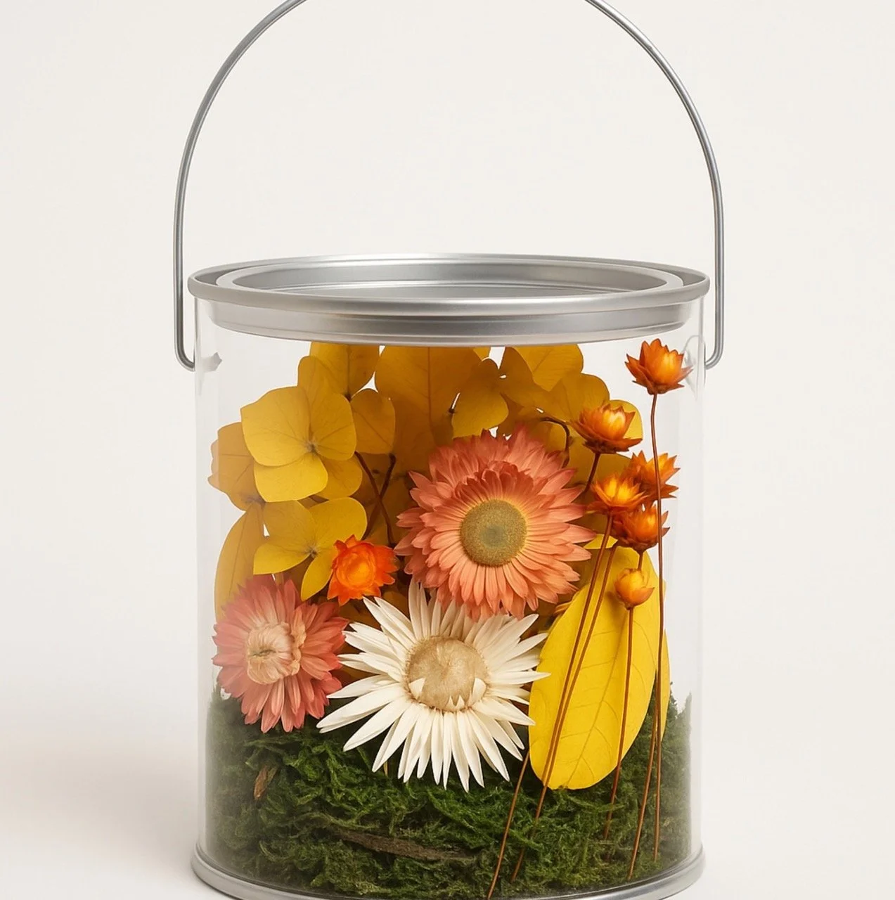 "Love Bud" Dried Flower Gift Tin - Yellow Florals & Forest Mosses (12.5cm) - Eternal Art & Design Sydney - Eternal Art & Design