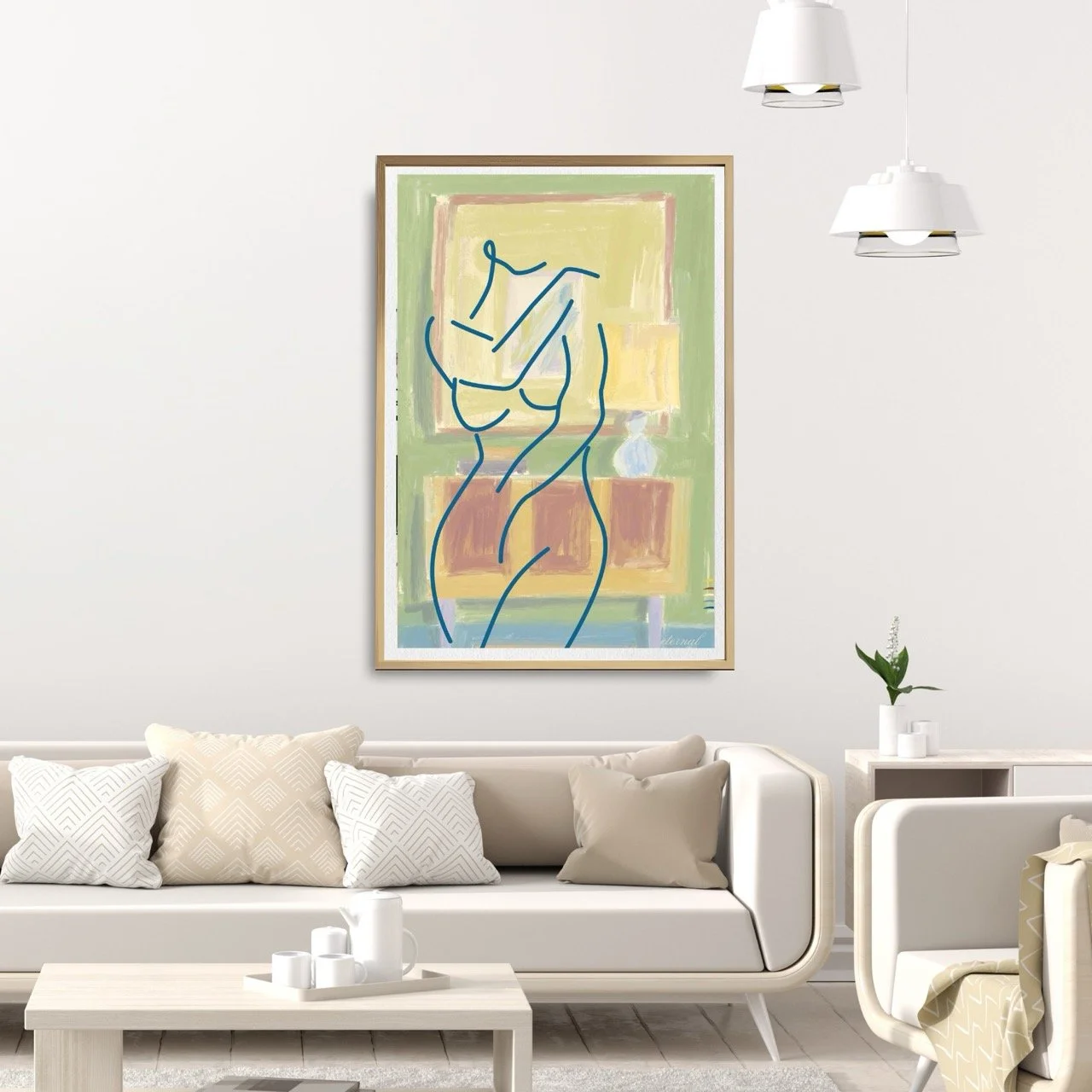 Femake Figure Elegant Blue Line Drawing Wall Art Print, Sydney Artist - Eternal Art Prints - Eternal Art & Design