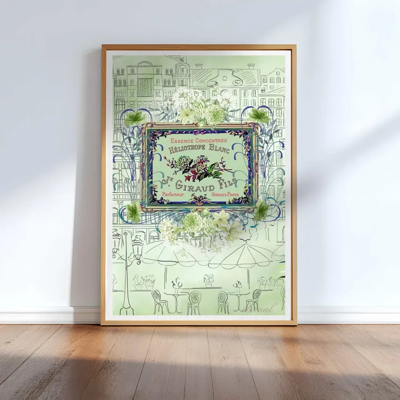 Parisian Cityscape in Green Botanical Print - Special Edition Wall Art Eternal Art Prints