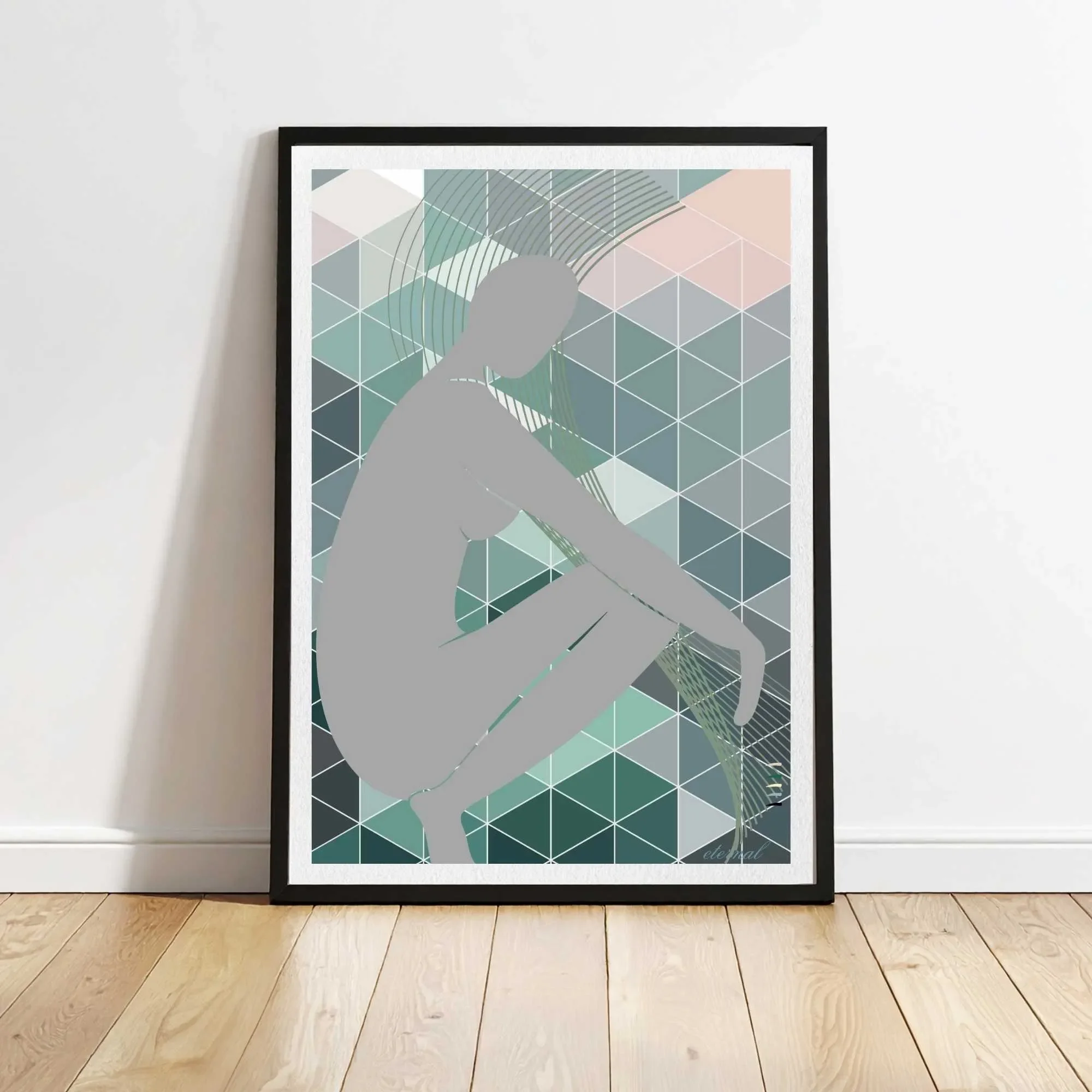 Female Nude Figure with Green Mosaic Wall Art Print, Sydney Artist - Eternal Art Prints