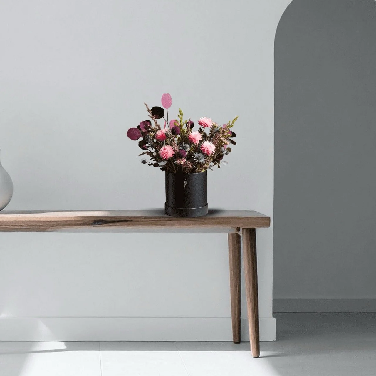 "Mulberry Meadow" Dried Flower Bouquet - Burgundy & Pink Everlasting Arrangement in Gift Box (30cm) - Handcrafted dried & preserved arrangement - Eternal Art & Design