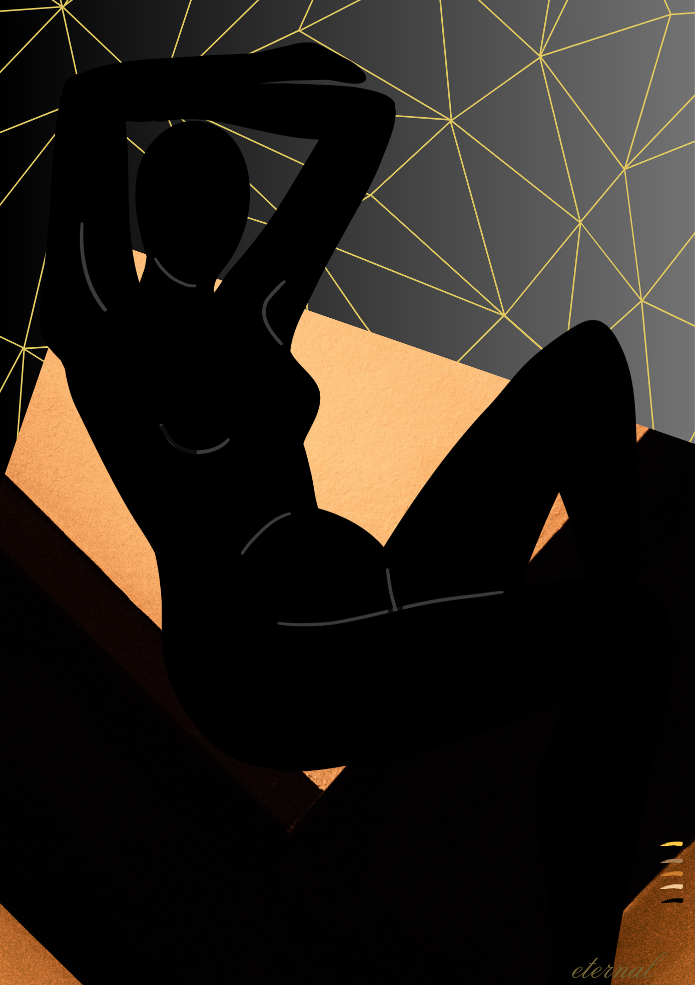 Female Figure Nude Reclining with Orange Mosaic Art Print, Sydney Artist - Eternal Art Prints