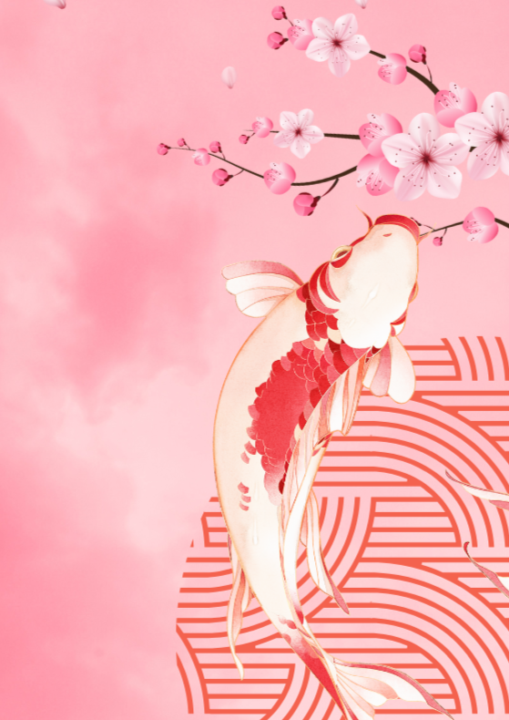Oriental Cherry Blossoms and Koi Wall Art Print, Eternal Art & Design - Eternal Art & Design