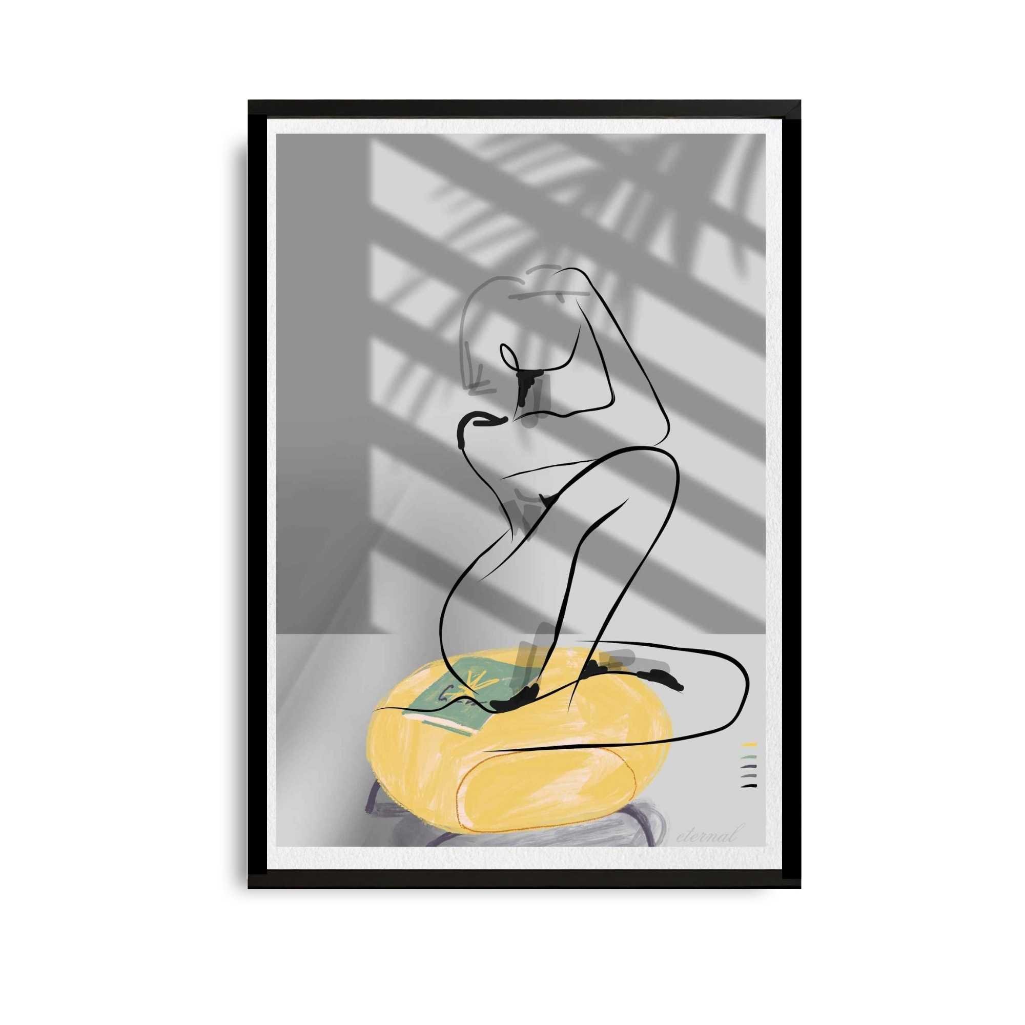 Nude Female Seated on Yellow Ottoman Art Print, Sydney Artist - Eternal Art Prints - Eternal Art & Design