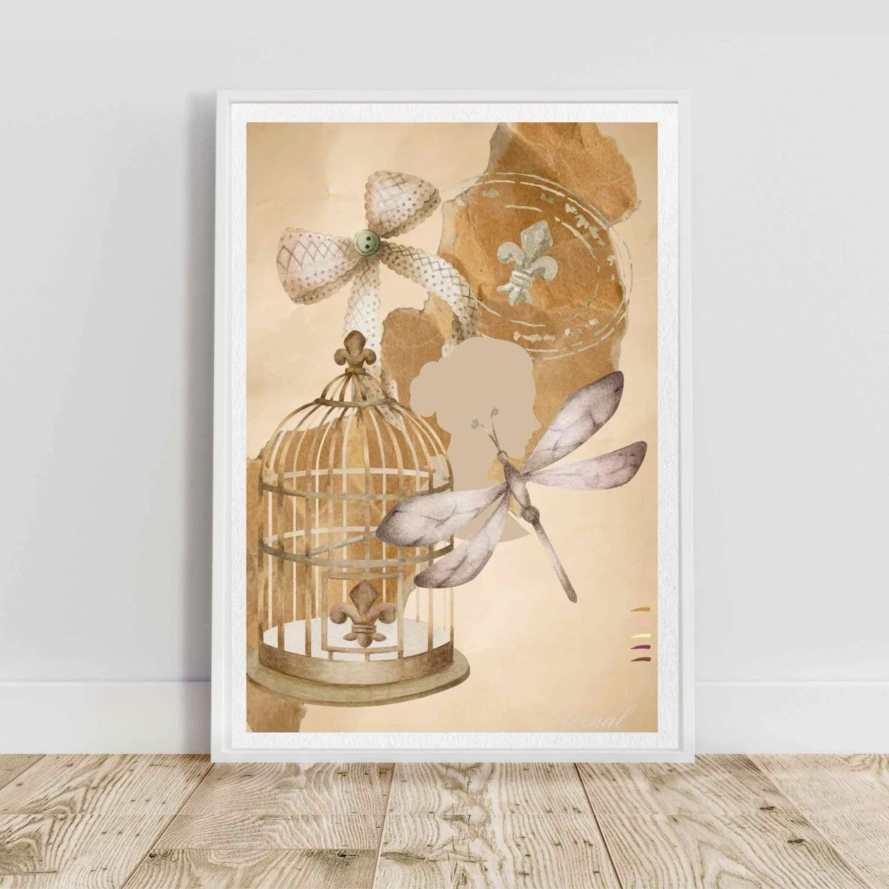 Vintage Birdcage Bow and Dragonfly Wall Art Print, Eternal Art Prints - Eternal Art & Design