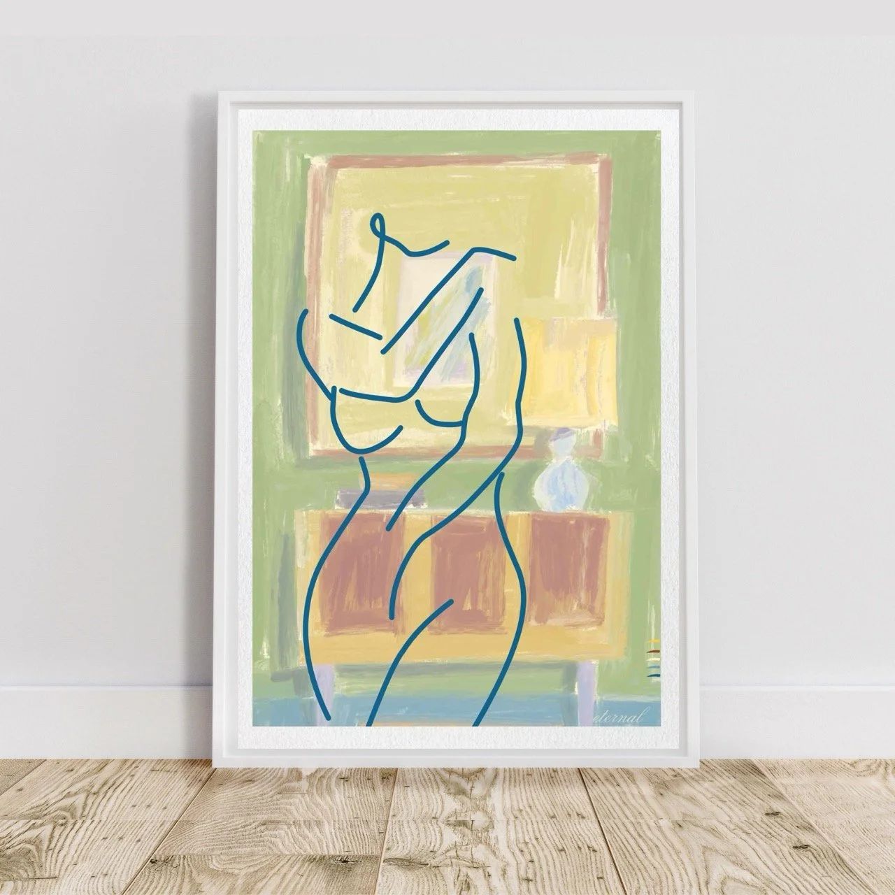 Femake Figure Elegant Blue Line Drawing Wall Art Print, Sydney Artist - Eternal Art Prints - Eternal Art & Design