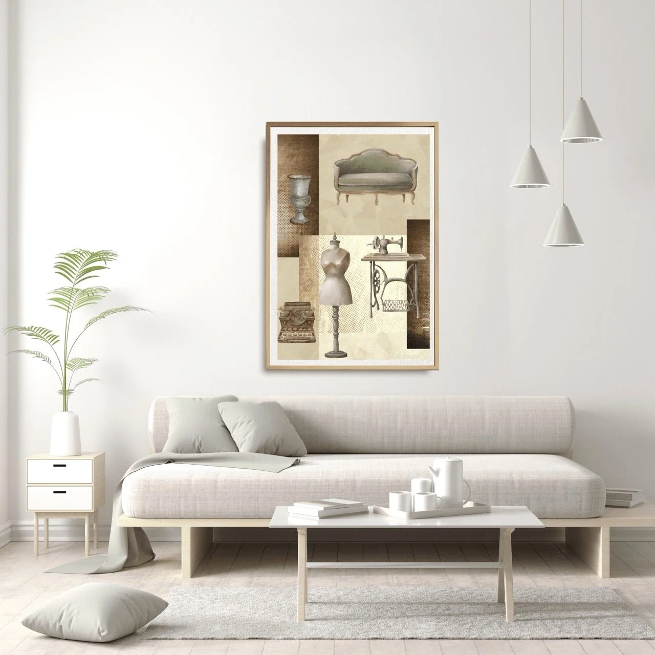 Vintage Decor Objects in Brown with Mannequin Wall Art Print, Eternal Art Prints - Eternal Art & Design